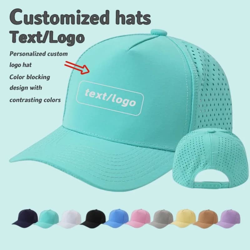 Custom Printed Logo Five Panel Laser Punch Quick Dry Baseball Cap Men and Women Summer Breathable Hardtop Sunshade Trucker Hat