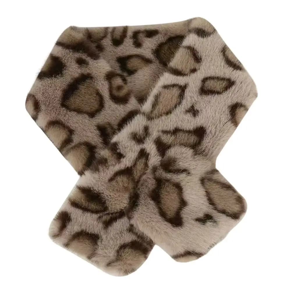 Carino addensare caldo sciarpa con stampa leopardata antivento finta pelliccia di coniglio sciarpa in pelliccia sintetica morbida sciarpa incrociata con colletto finto abbigliamento da donna