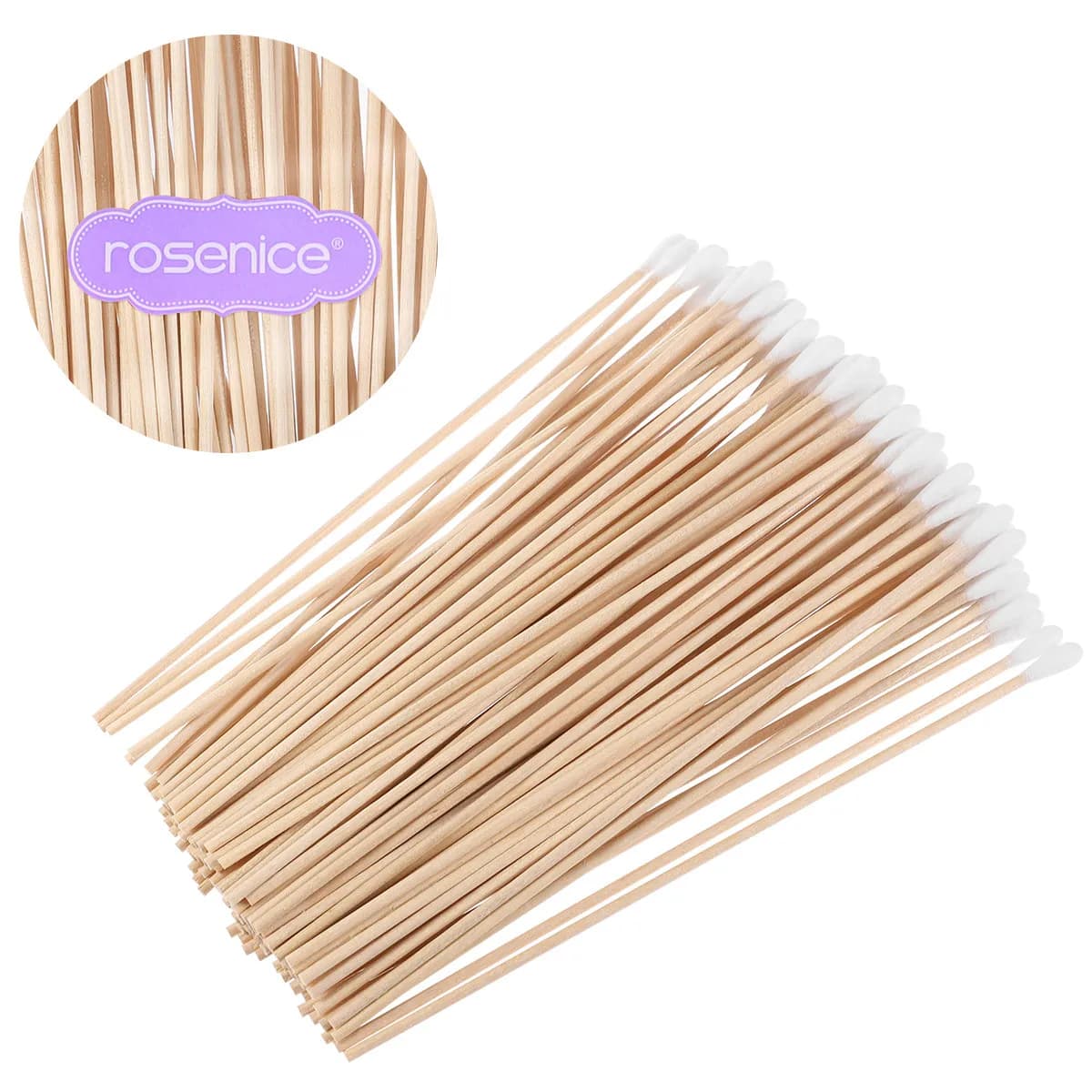 100 bastoncini di cotone con manico lungo in legno, punta morbida di alta qualità, per la pulizia delle orecchie, il trucco e la cura delle ferite