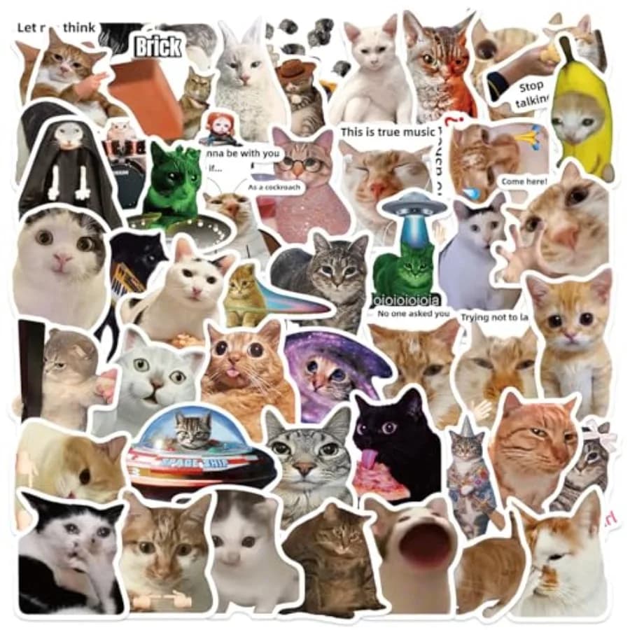 Adesivi per journaling per adulti: gatti carini kawaii, vinile impermeabile, colori pastello assortiti, 50 pezzi, divertenti disegni meme per bottiglie d'acqua