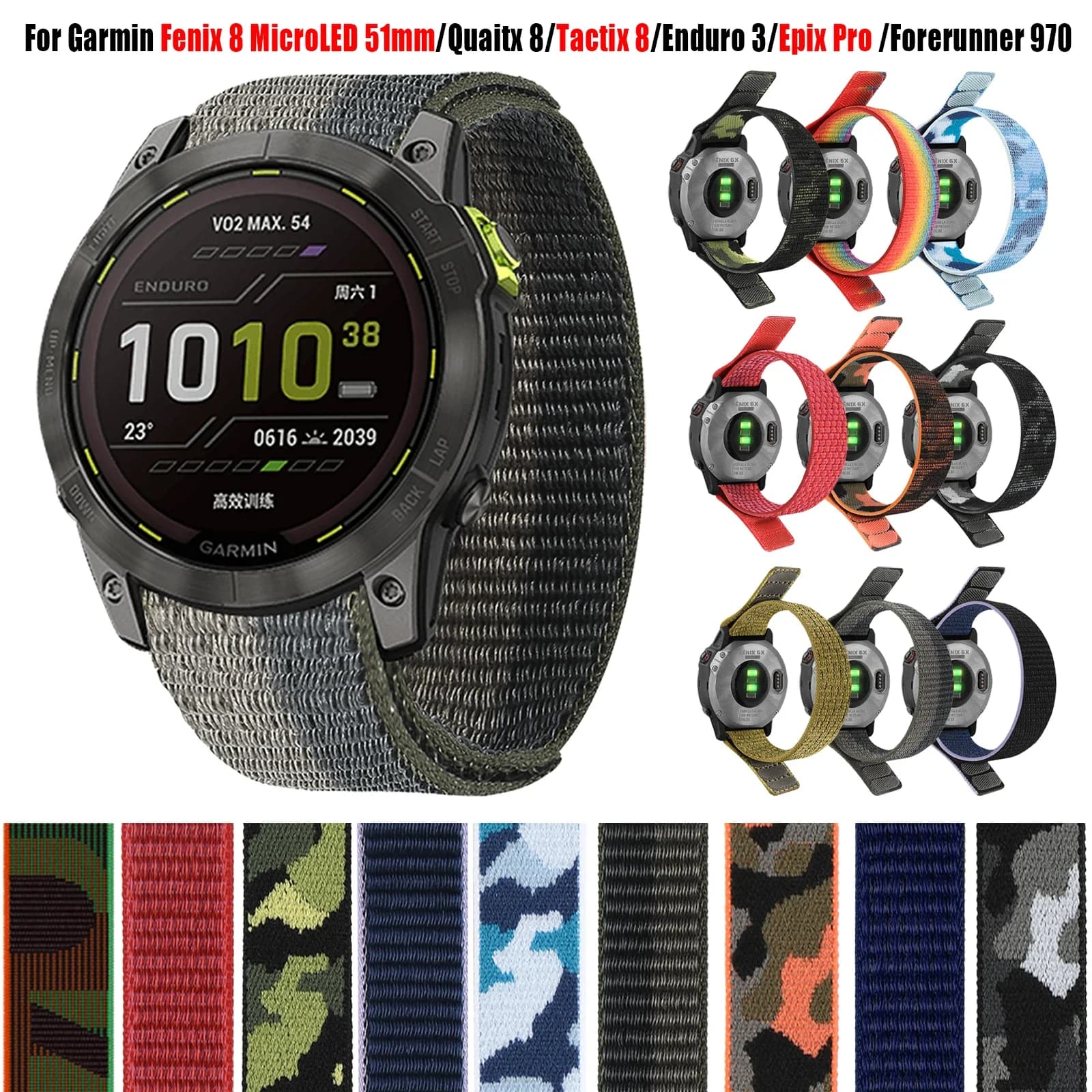 Cinturino sportivo in nylon QuickFit da 26mm 22mm per Garmin Enduro 3/Fenix 8 pro 47mm 51mm E 7X 6 5puls/Epix Pro Gen 2/Quatix/Tactix 8 Band