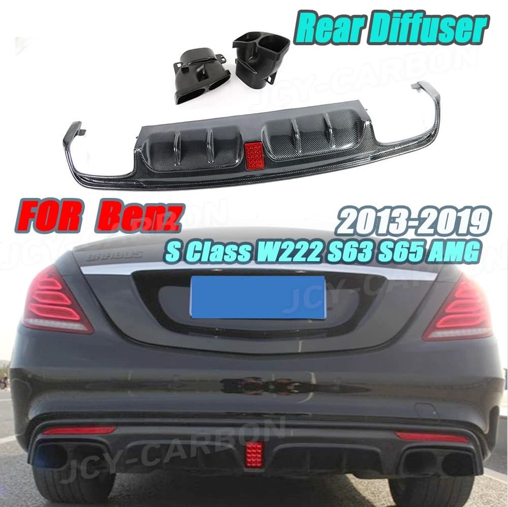 JCYECF Carbon Fiber Rear Diffuser Exhaust For Benz S Class W222 S63 S65 For AMG 2013 2014 2015 2016 2017 2018 2019