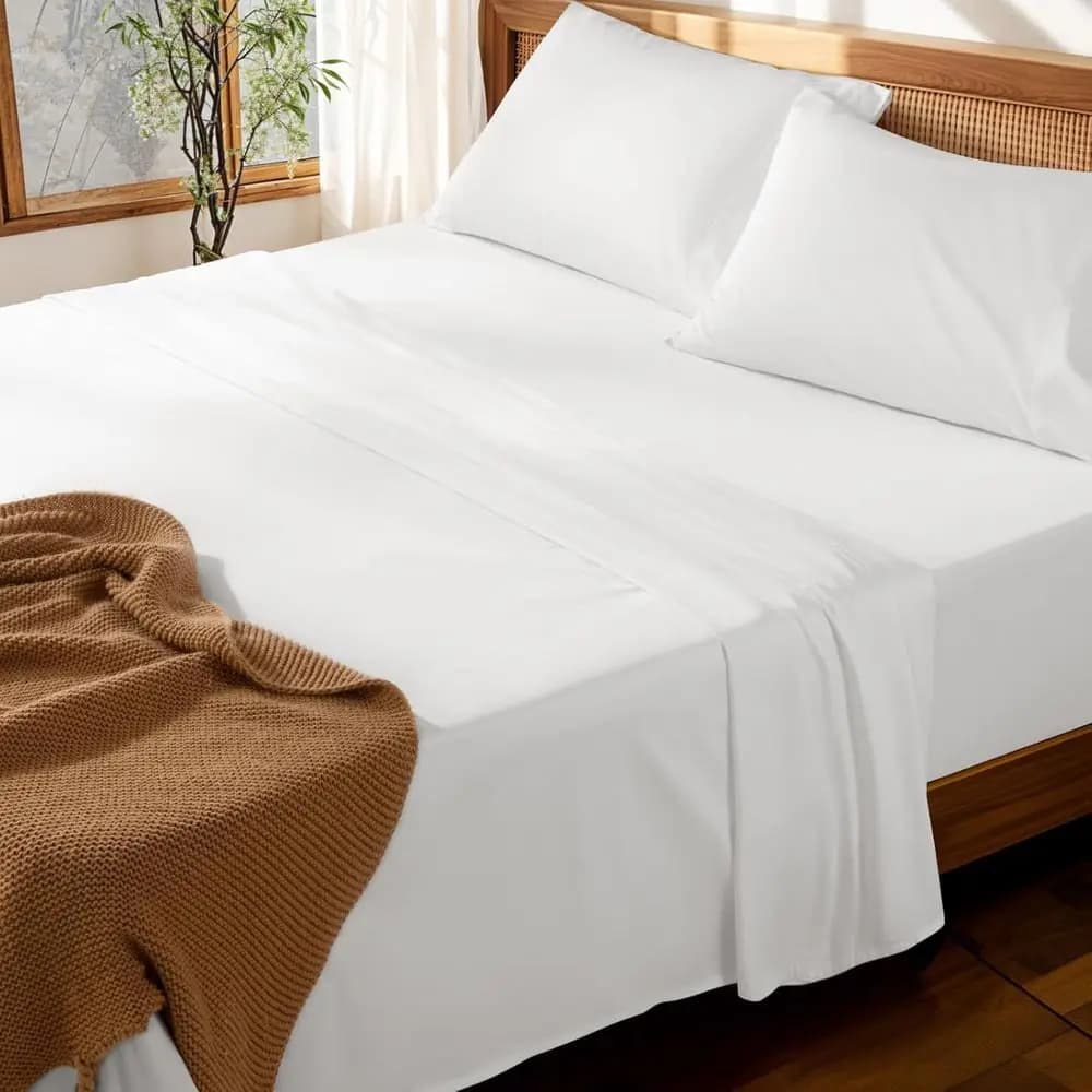 Set di Lenzuola King Size 100% Cotone, 1000 Fili, Tasche Profonde, Comodo per Tutte le Stagioni (Bianco)