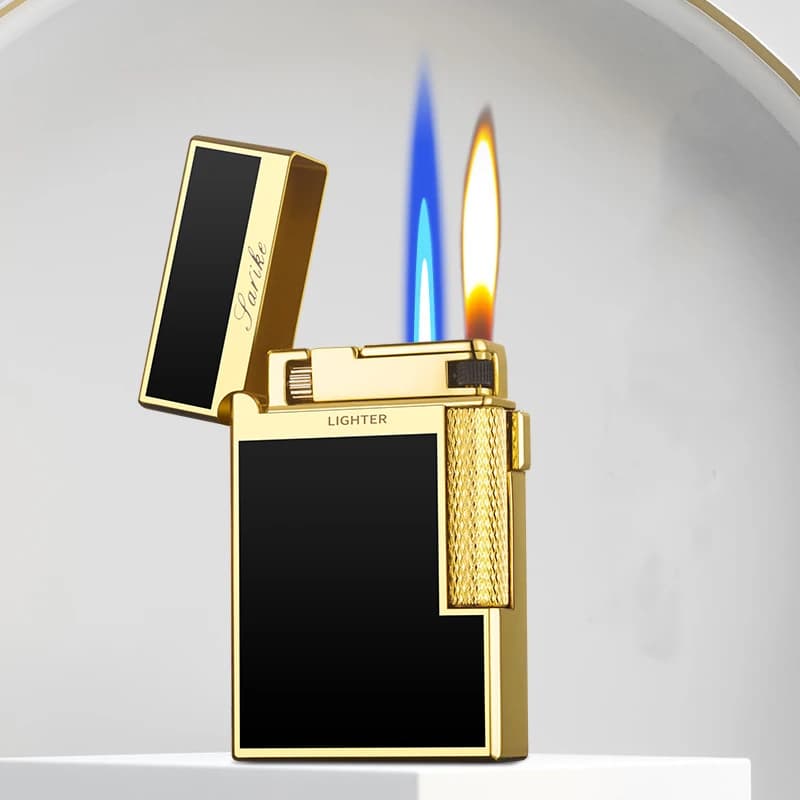 Accendino Antivento in Metallo per Sigari e Sigarette, Fiamma a Getto, Due Tipi di Fiamme, Accendini Originali, Accessorio per Fumatori, Gadget a Butano per Uomini