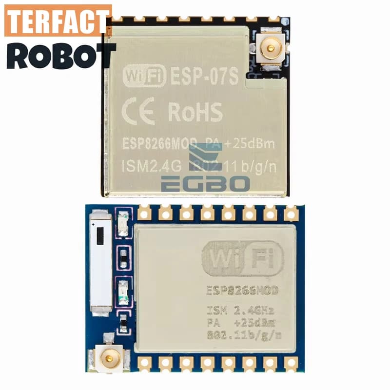 Original ESP8266 ESP-07/ESP-07S WiFi Module - FCC/CE Certified 802.11 b/g/n Serial Port UART PCB Antenna for IoT Development