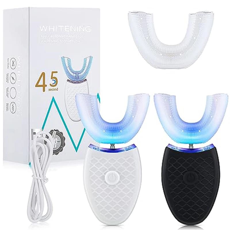 Spazzolino Elettrico Automatico a Forma di U per Adulti, Sbiancante per Tutti i Denti, Ricarica Wireless, Impermeabile