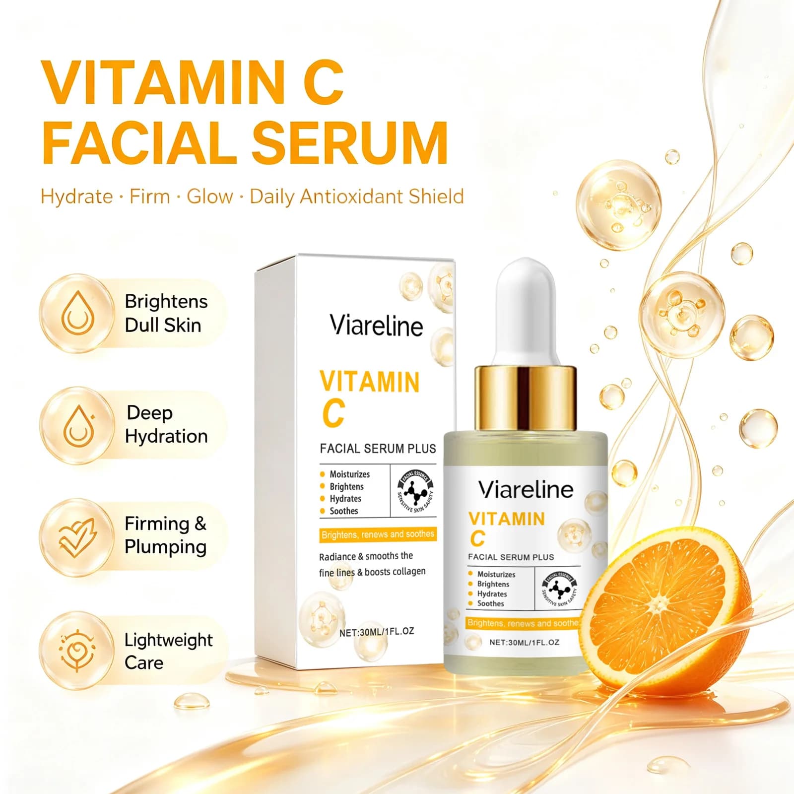 Vitamin C Facial Essence Hyaluronic Acid Dark Skin Brighten Serum Wrinkle Smoothing Moisturizing Repair Dull Serum Face Skincare