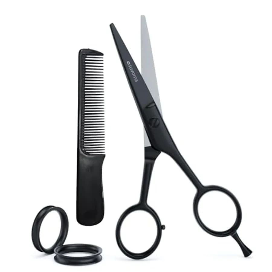 Small Scissors with Comb for Beard, Mustache, Facial, Nose, Eyebrow, Ear Hair - Hair Scissors for Cutting, Trimming and Groomin