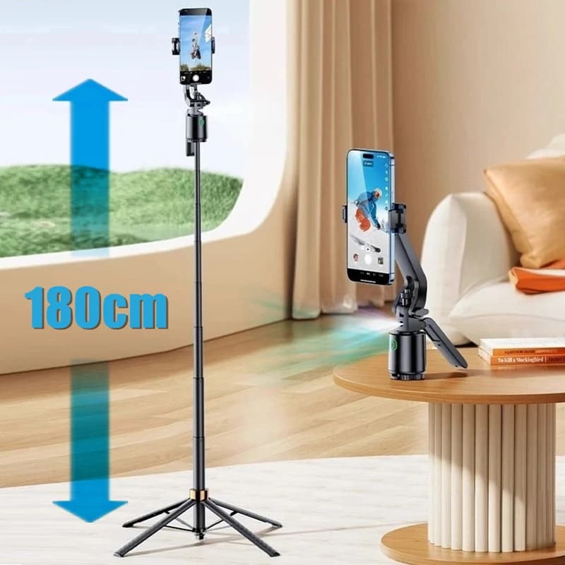 Bastone Selfie Portatile da 180cm/70.9in con Tracciamento del Viso, Supporto per Telefono con Rotazione a 360 Gradi e Treppiede per iPhone