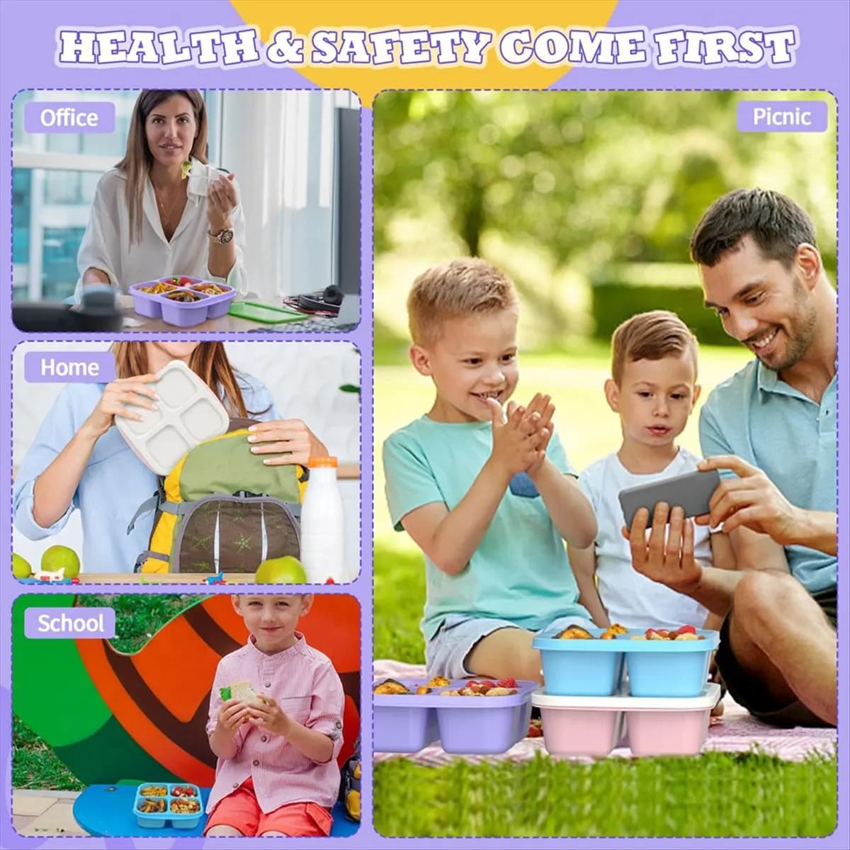 Contenitori per la preparazione dei pasti (HOPE) (confezione da 4), porta pranzo Bento a 4 scomparti, contenitori riutilizzabili per la preparazione dei cibi