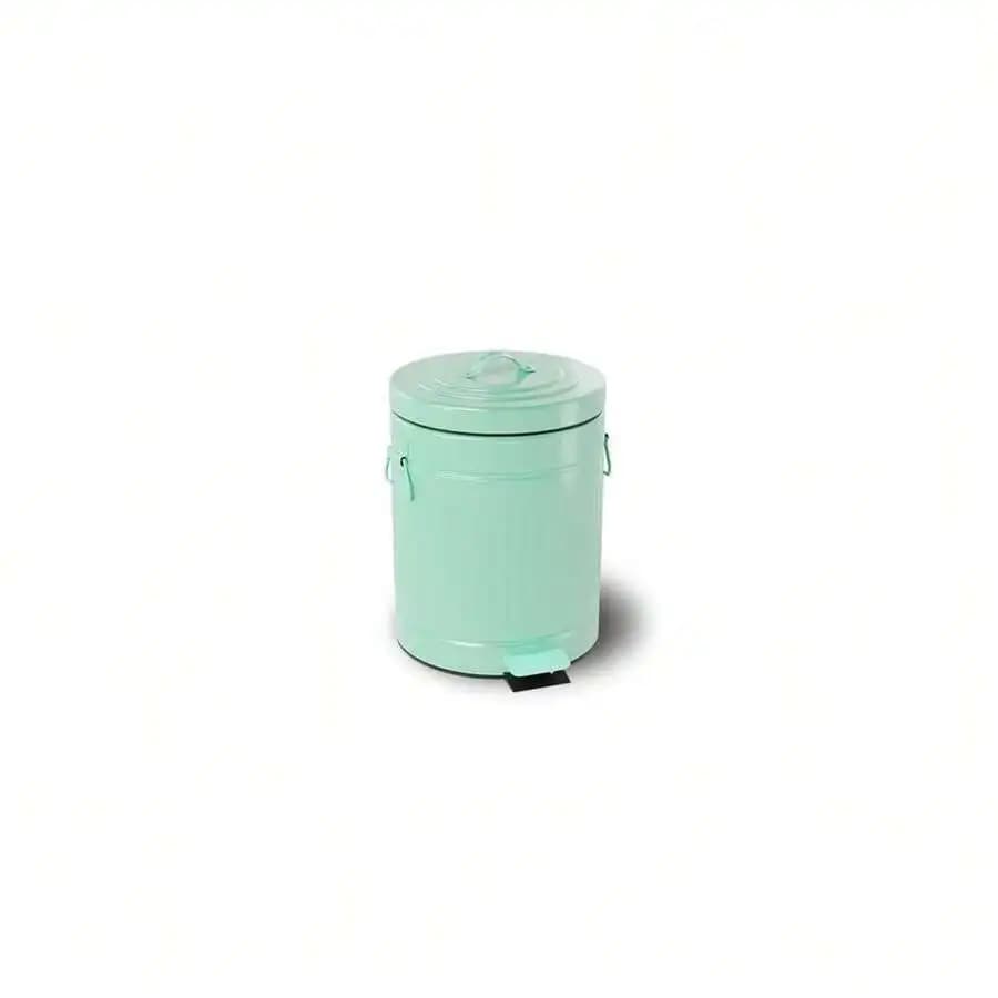 Mint Green Round Foot Pedal Trash Can With Lid 5L Soft Close Wastebasket For Bathroom Bedroom Office