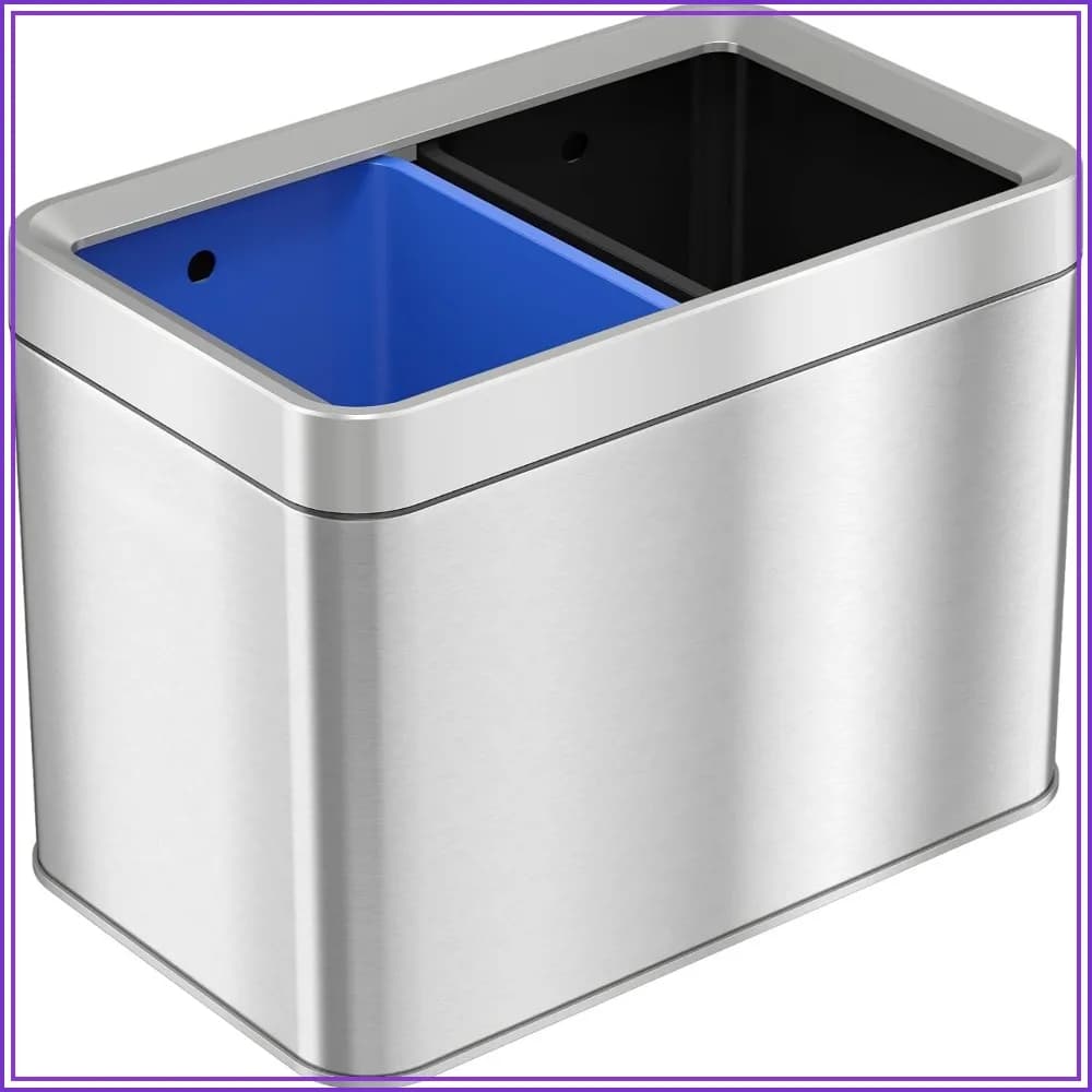 20L Slim Dual Compartment Trash & Recycle Bin – Stainless Steel, Open Top, Space-Saving for Kitchen, Office, Home