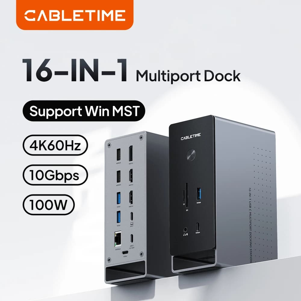 CABLETIME Docking Station USB C 16 in 1 per MacBook Pro, porta HDMI 4K 60Hz, USB 3.2, Microchip MST, PD100W, 10Gbps, lettore di schede, Hub C