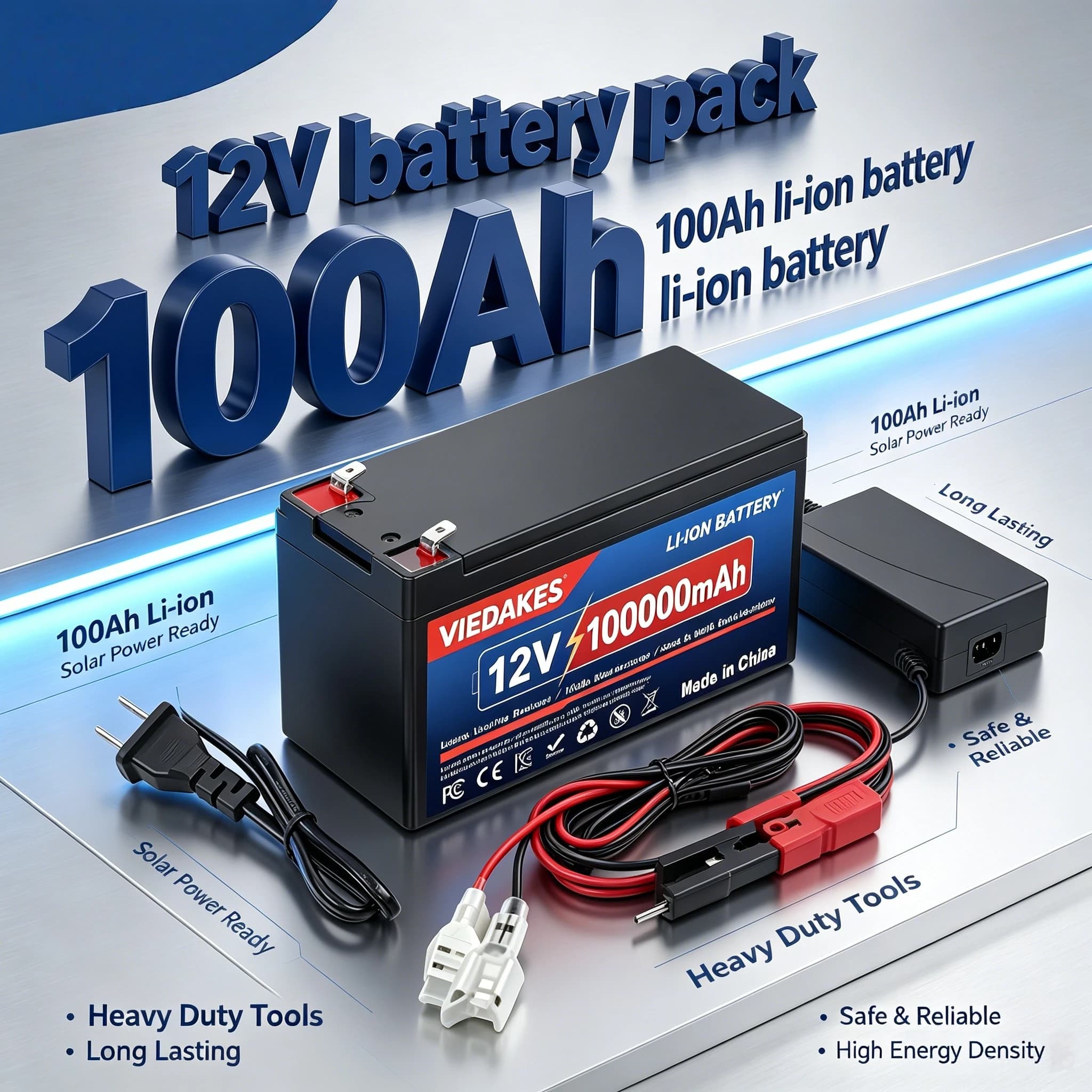 High endurance 12V 100Ah LiFePO4 Rechargeable Battery, 6000+deep Cycle for camping power supply, boat, spray, e-wheel, LED,TV