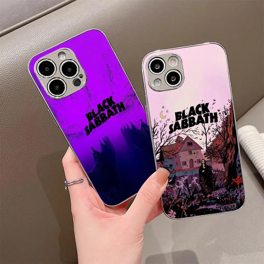 Custodia per telefono B-Black S-Sabbath Band per iPhone 17 16 15 14 13 12 Pro Max, con paraurti in metallo galvanizzato