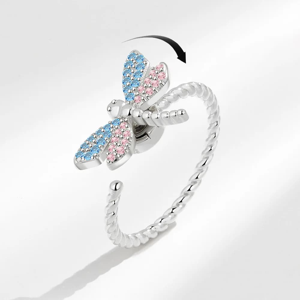Anelli Antistress a Forma di Libellula per Ragazze, Spinner in Metallo con Cristalli, Anello Rotante Anti-Ansia, Bague Femme