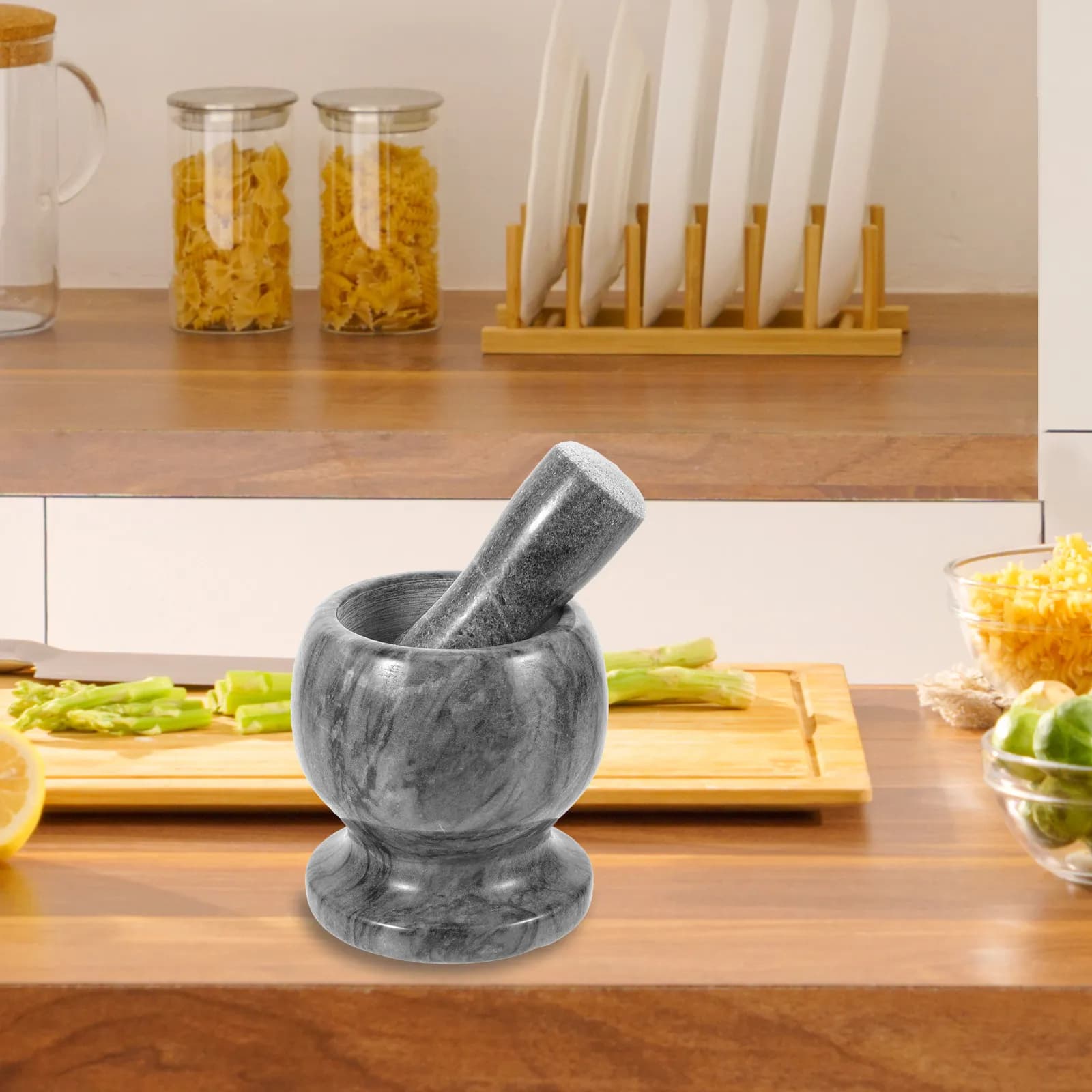 Set di 1 mortaio e pestello in marmo per schiacciare l'aglio, set da cucina e farmacia per macinare spezie, tritatutto multifunzionale per aglio, gadget da cucina