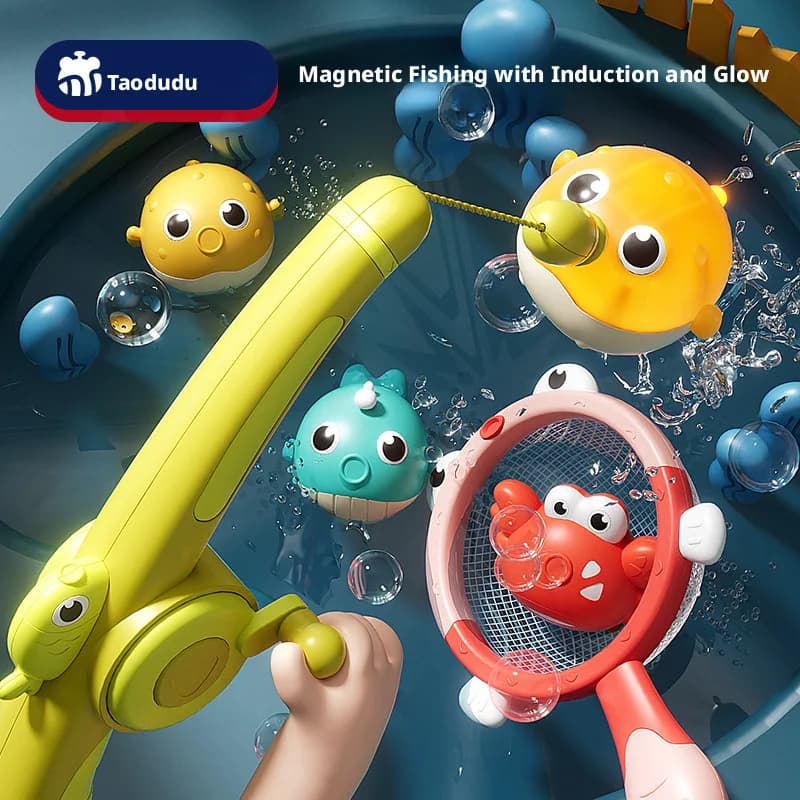 Giocattoli da Bagno Magnetici per Bambini, Set di Giocattoli Galleggianti a Forma di Balene con Canna da Pesca e Rete per Vasca da Bagno