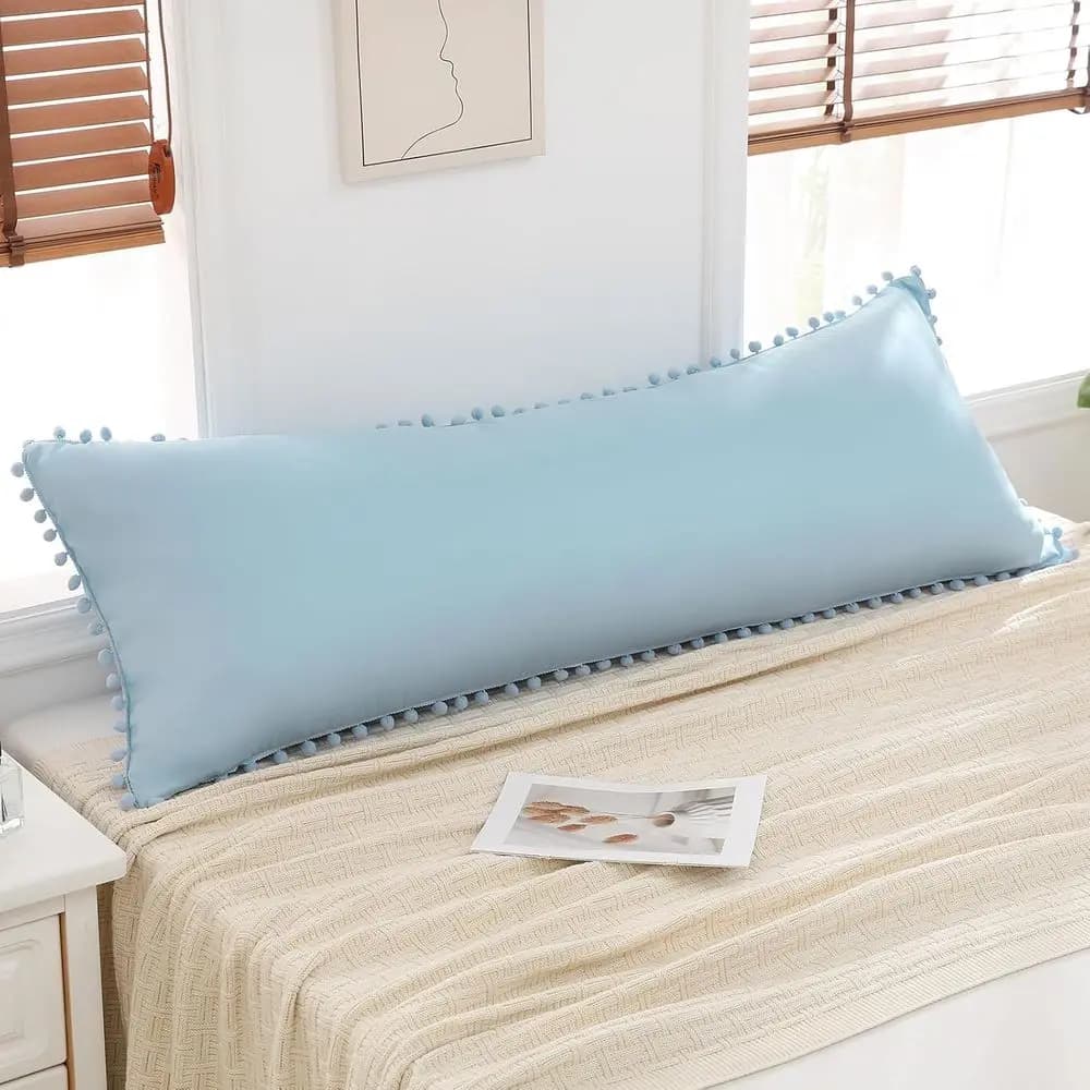 Cushion cover for body blue sky 20x54 inch Boho Chic Pom Frange Decor pillow for body with pocket closure (body, blue sky