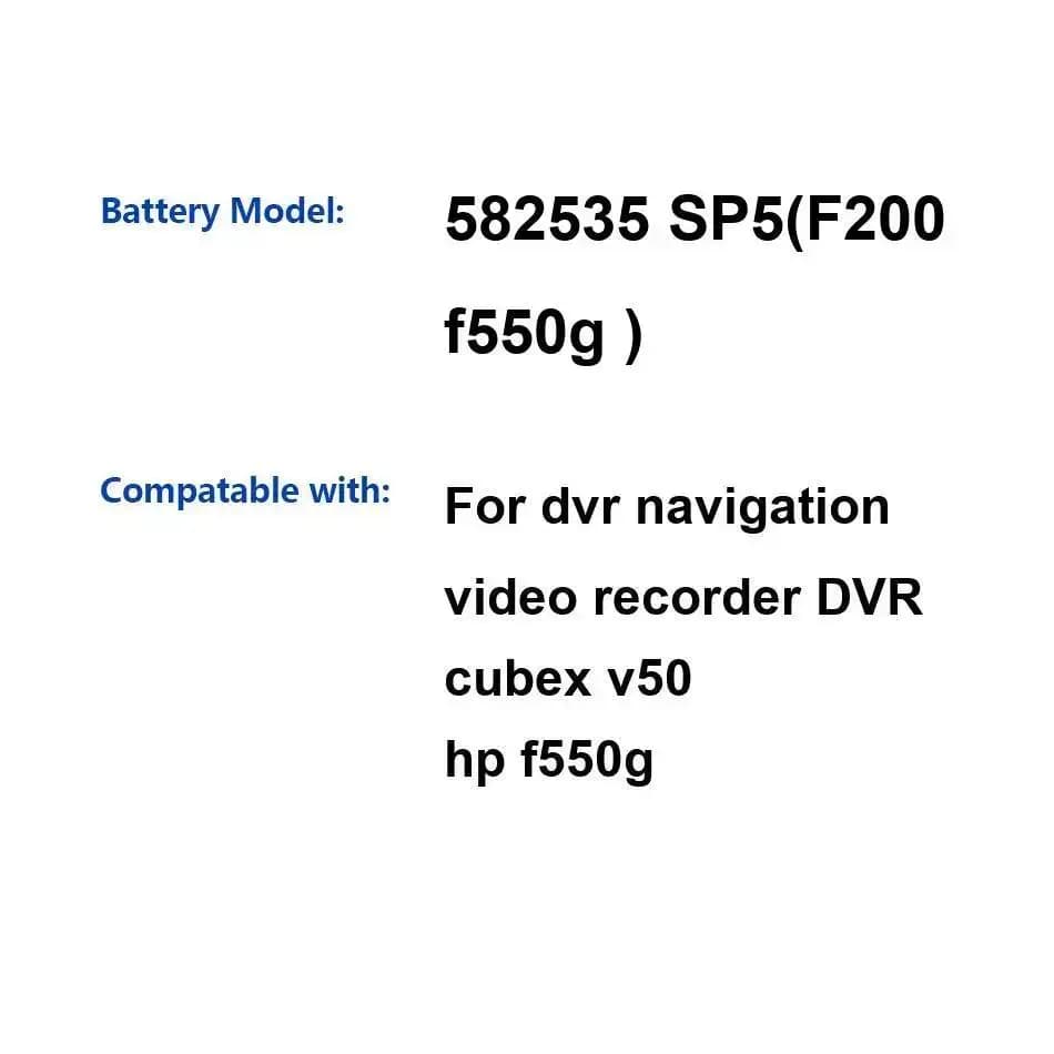 Dash Cam Battery Stable For Cubex v50 For HP f550g 582535 SP5 F200 High Performance