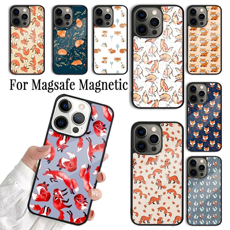 Cover per telefono con cartone animato a forma di volpe per iPhone 17 AIR 16 15 14 13 12 11 Pro Max Plus, custodia magnetica wireless Magsafe