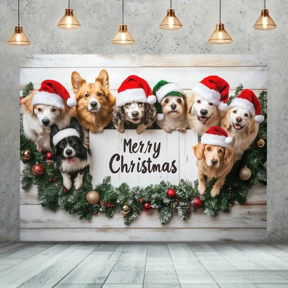VIKAMA Buon Natale Banner per feste a tema cane Sfondo fotografico Decorazioni per le vacanze di compleanno per animali domestici Casa e giardino