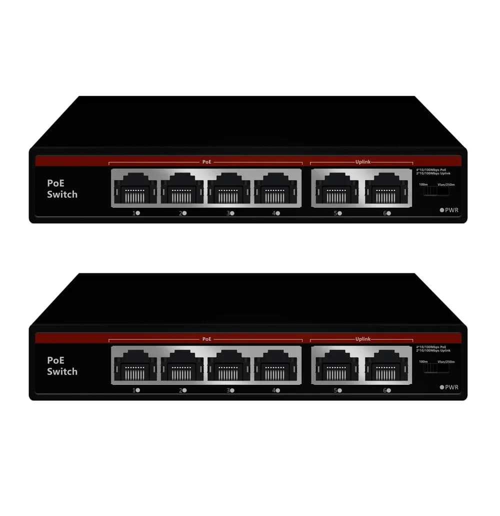 Nuovo Switch POE AI Smart a 6 Porte 2026, Ethernet 10/100Mbps con 2 Porte Uplink RJ45 per Telecamere IP, AP Wireless e Sistemi di Sicurezza
