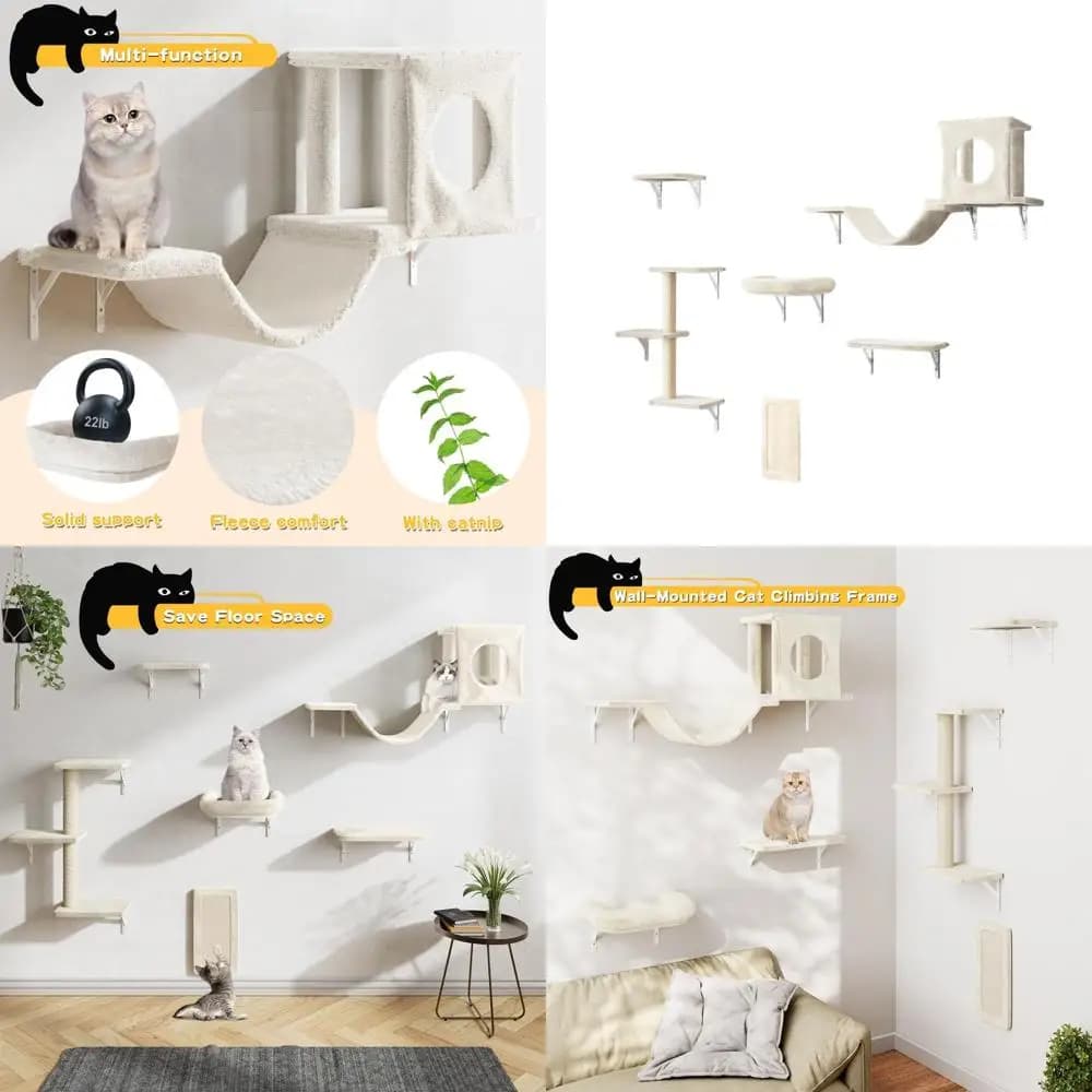 Set da arrampicata per gatti da parete da 6 pezzi: casa, ponte, gradini, tiragraffi - Parco giochi interno fai da te bianco