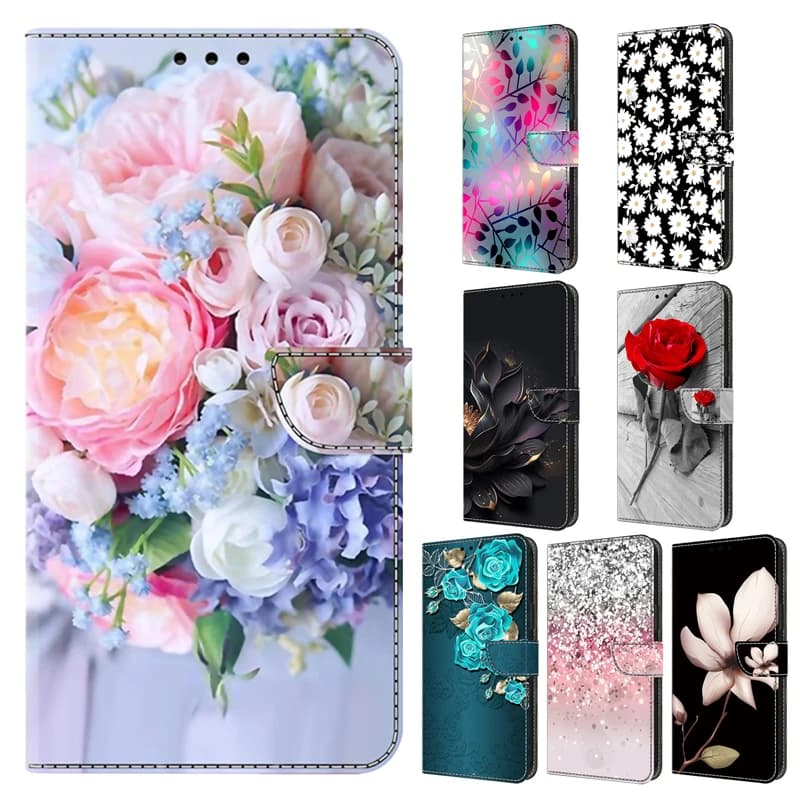 Custodia in pelle Flip per iPhone 6 7 8 X XS XR 11 12 Pro Max 3D Fashion Flower pattern portafoglio verniciato per iPhone 6 7 8 Plus Funda