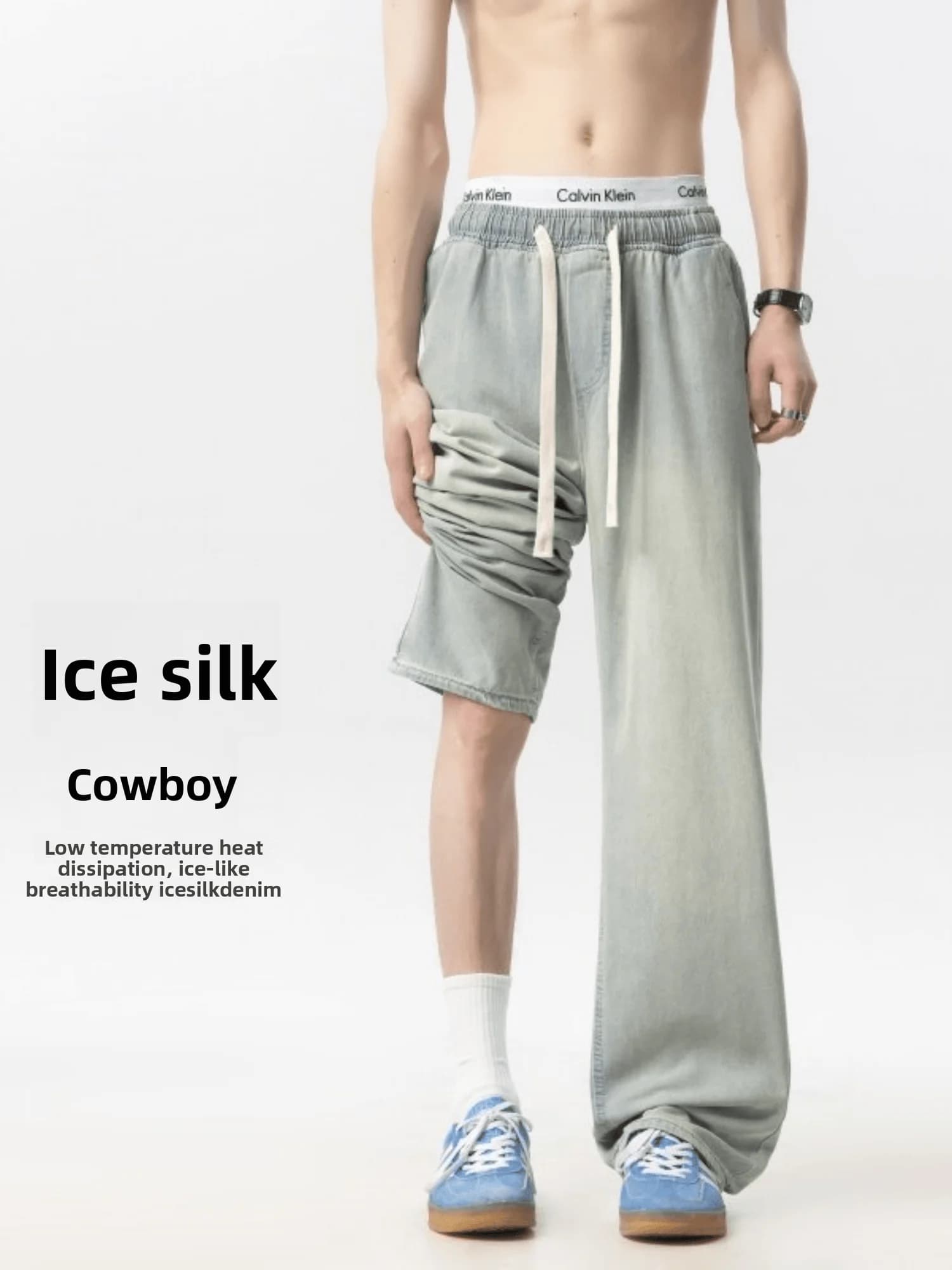 Ice Silk Men's Jeans Summer Thin Casual Loose Straight Leg Jeans Breathable Comfortable Lightweight Classic Straight Leg Jeans