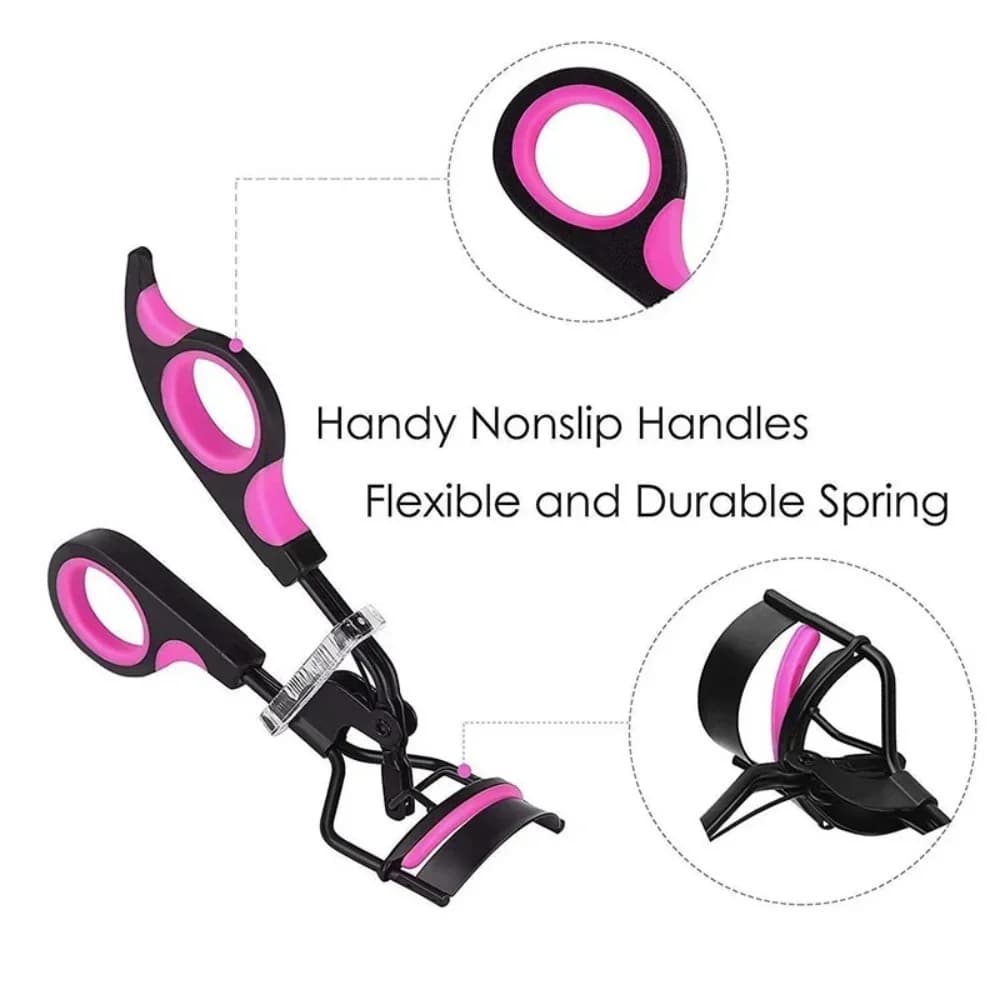 Women's Eyelash Curler Heavy-Duty & Ergonomic Handle with Contoured Design Black & Pink with Pink Tips Long-Lasting Lift
