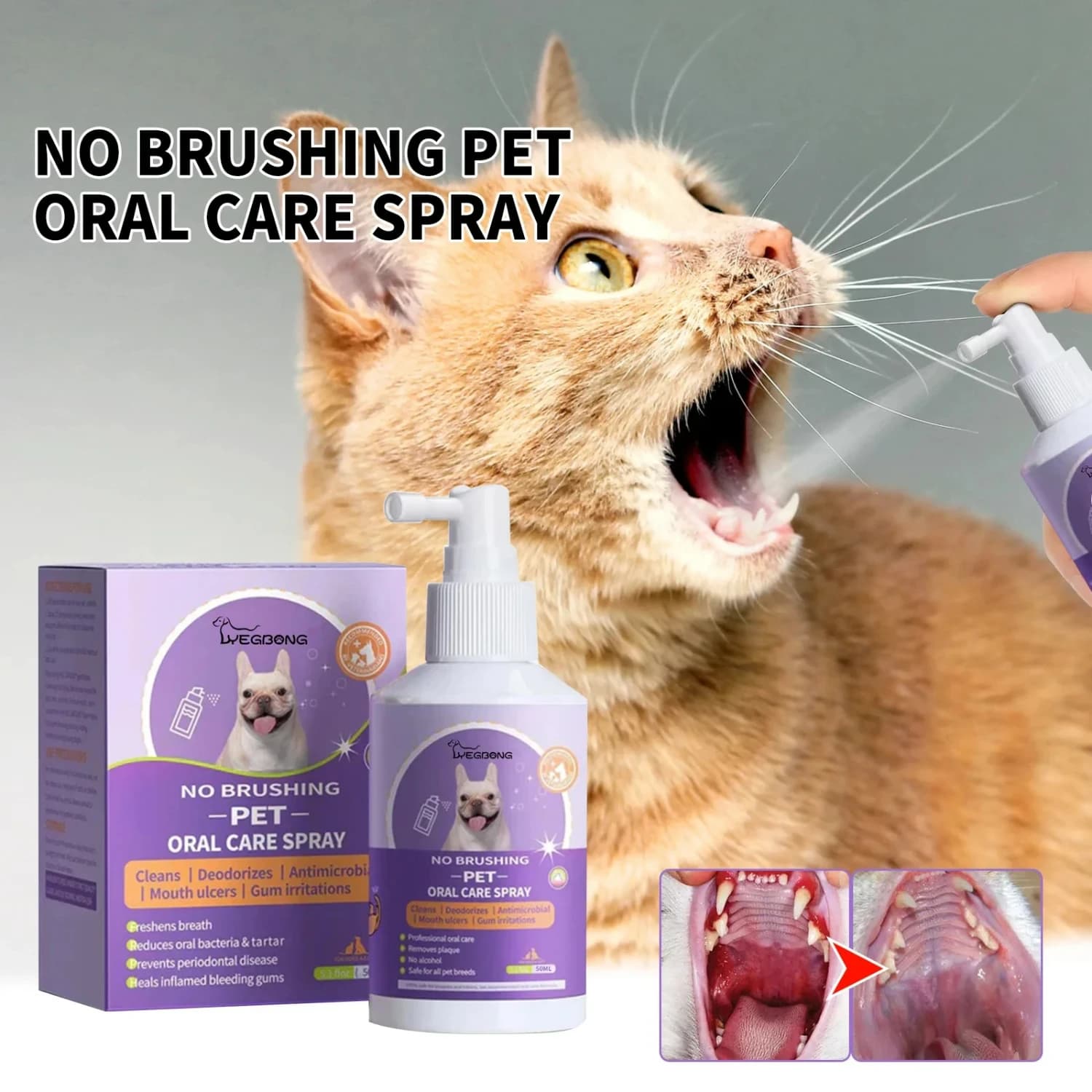 50ml Pet Cleanse Spray Cani Gatti Denti Puliti Deodorante Prevenire Il Calcolo Rimuovere Il Gattino Alito Cattivo Forniture Per Animali Domestici
