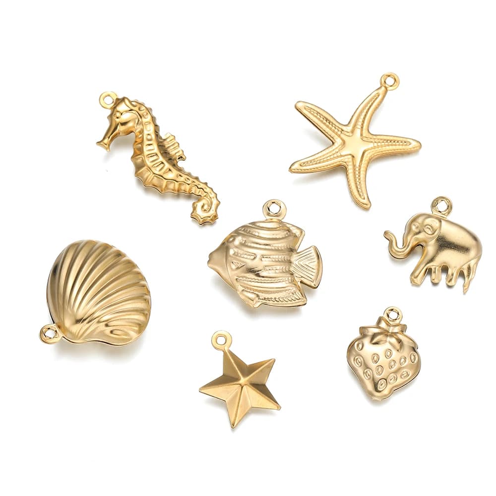10 pezzi in acciaio inossidabile color oro con ciondolo oceano stella marina a forma di conchiglia pendenti con ciondoli per collana orecchini creazione di gioielli con ciondoli