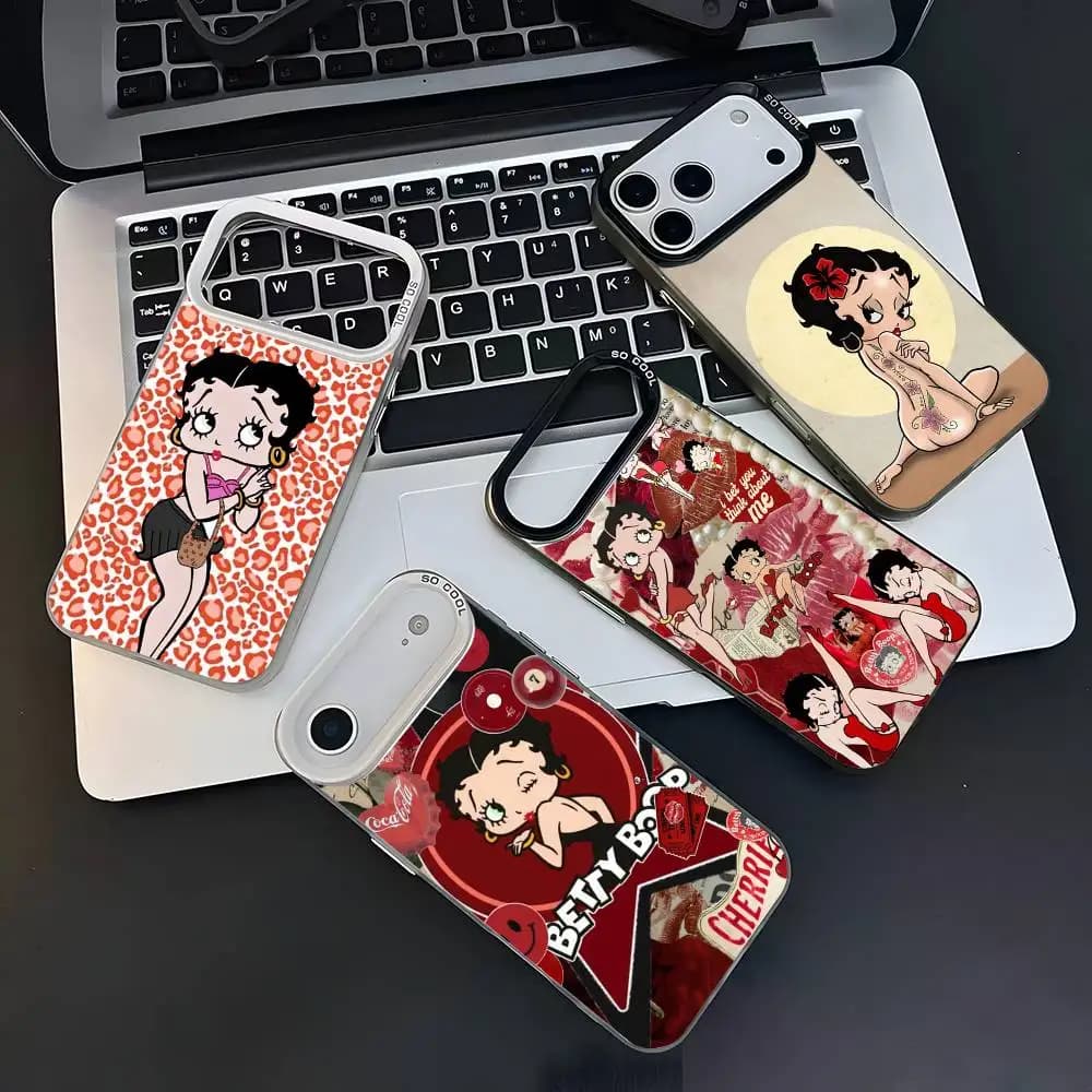 Anime Betty kawayii Boop Cassa Del Telefono Per iPhone 11-17 Air Pro Max Placcato Colorato Antiscivolo Protezione Anti Impronte Digitali Grande Regalo