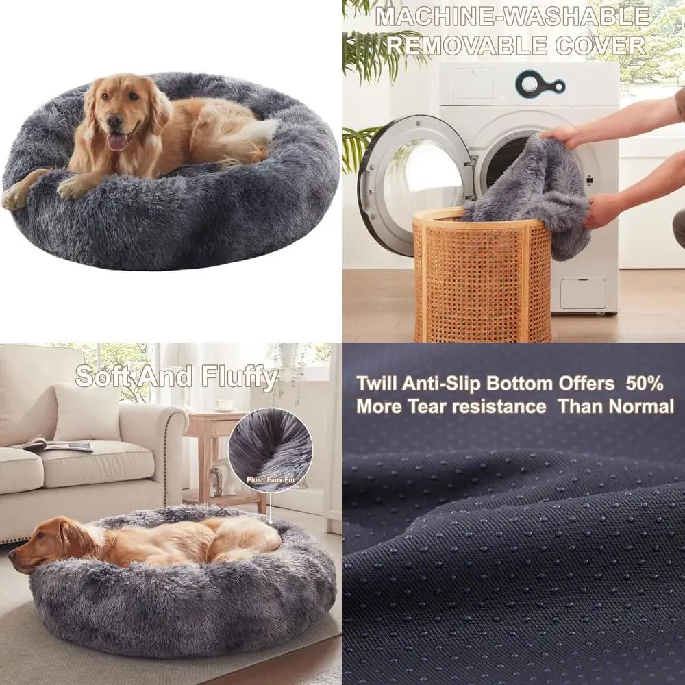 Large round curl for dogs for calm and comfort - Removable and washable coating, up to 80 pounds, tie-dye grey