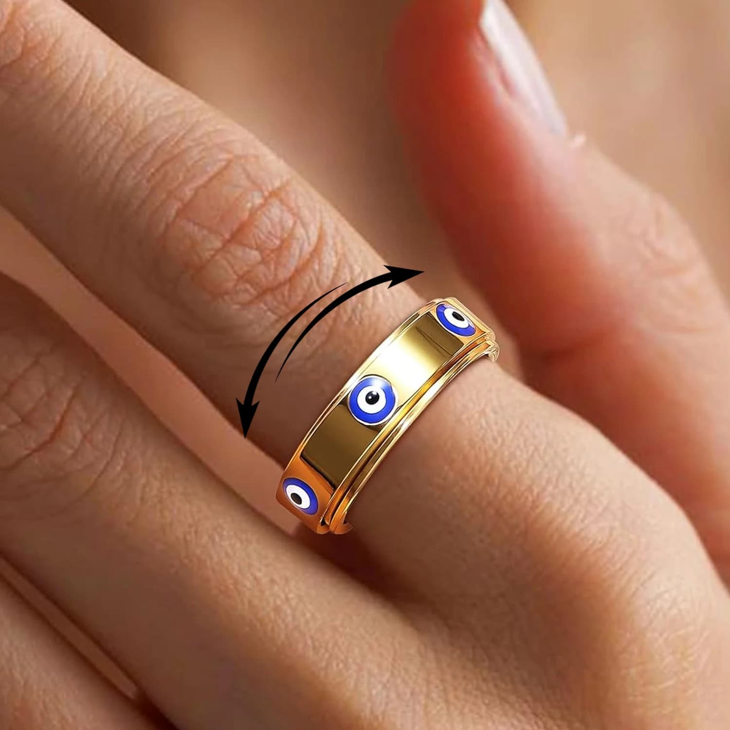 Anelli di ansia malocchio per le donne Anello di agitazione spinner in acciaio inossidabile placcato oro Anello di protezione della fede turca Gioielli Amuleto della fortuna