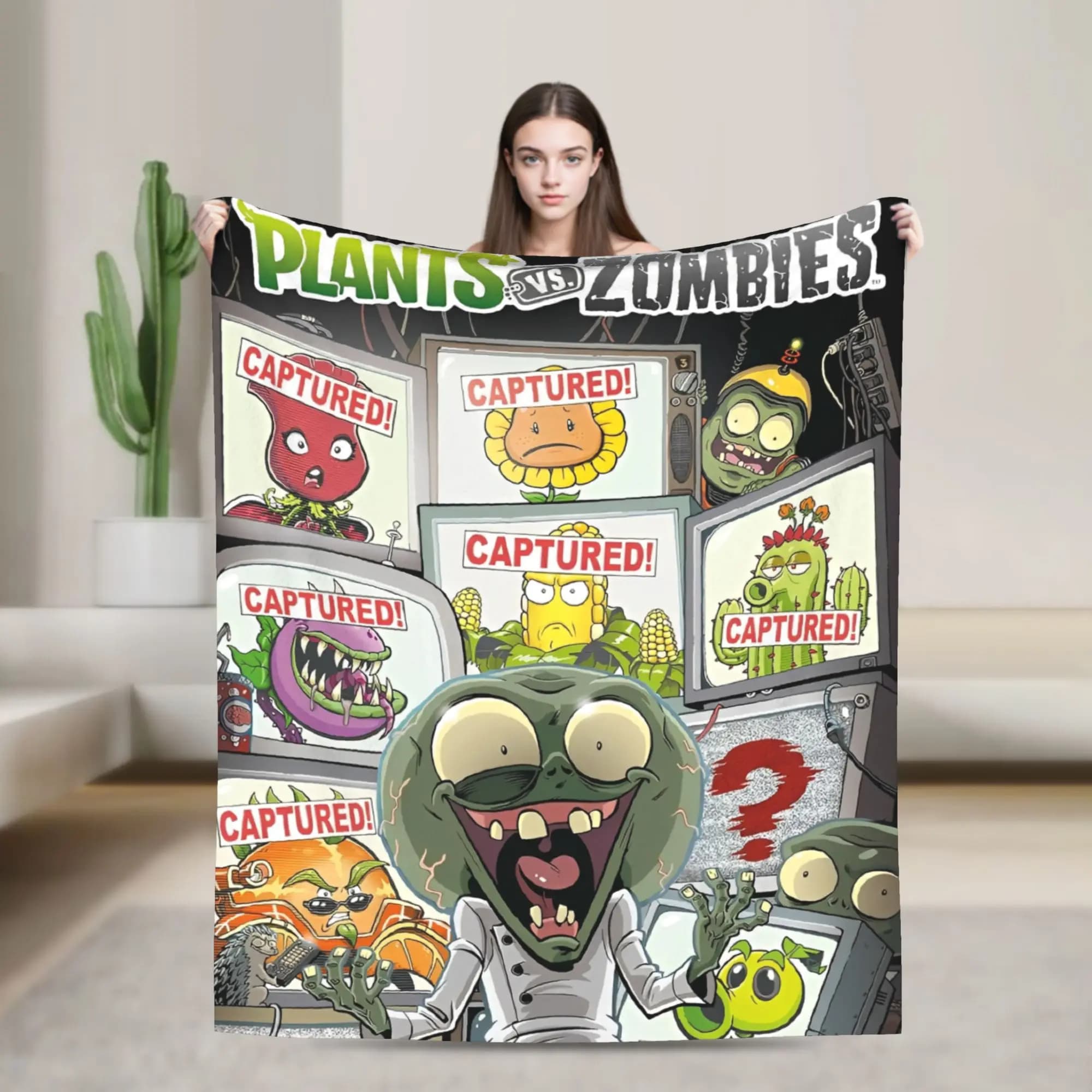 Game P-Plants-vs-Zombie Flannel Blankets Super Soft Bedding Throws for Outdoor Camping Novelty Bedspread Sofa Bed Cover