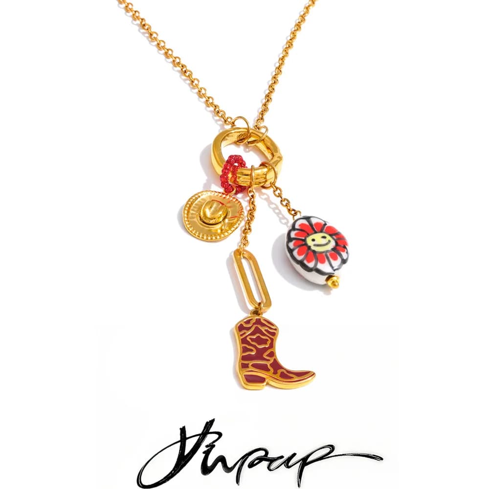 Yhpup Collana Lunga 80+5cm con Ciondolo a Fiore in Acciaio Inossidabile e Ceramica, Gioiello da Collo Elegante e Unico, Bijoux Fatto a Mano