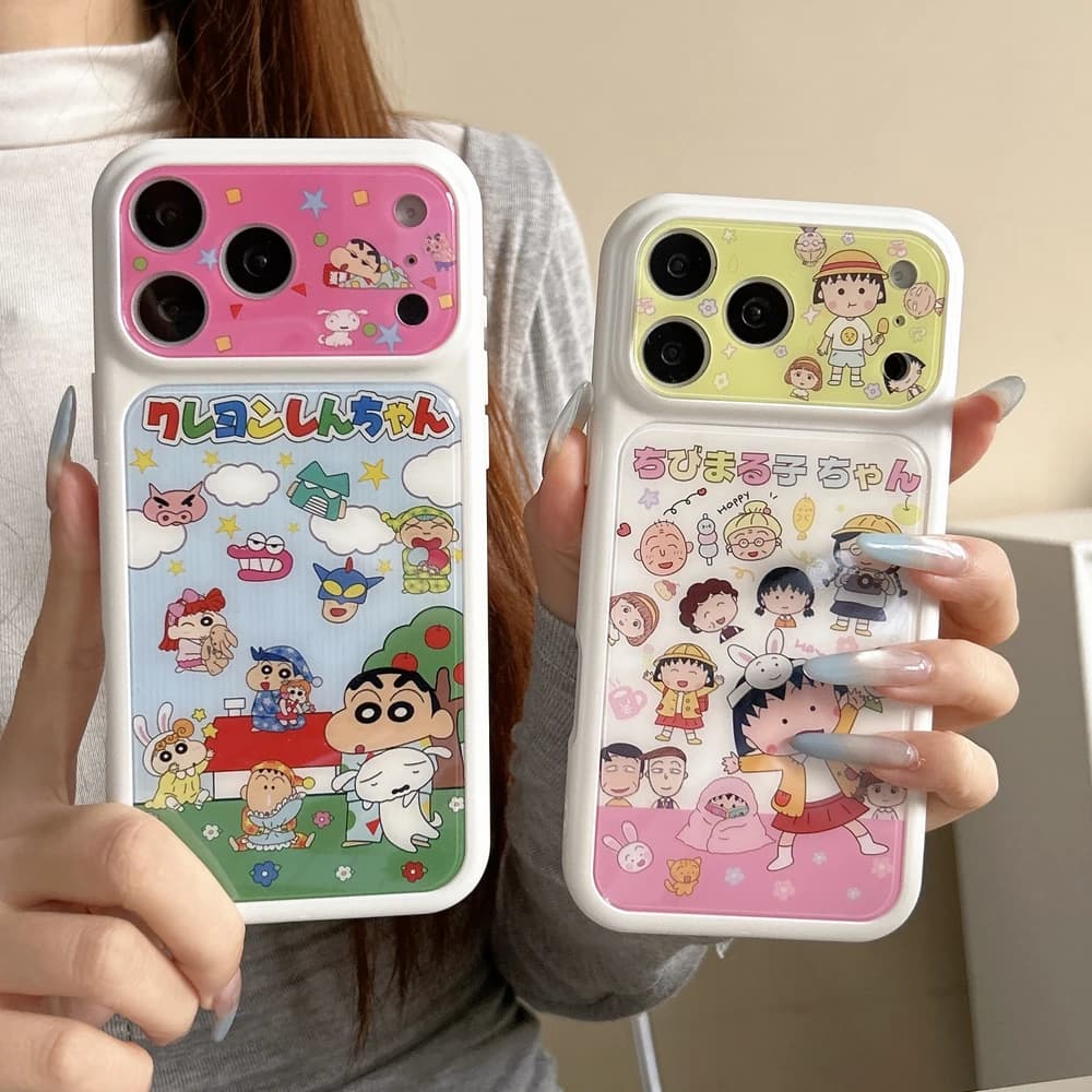 Cute Cartoon Japan Anime Crayon Shin-chan Chibi Maruko-chan Phone Case For iPhone 17 16 15 Pro Max Cases Shockproof Hard Cover