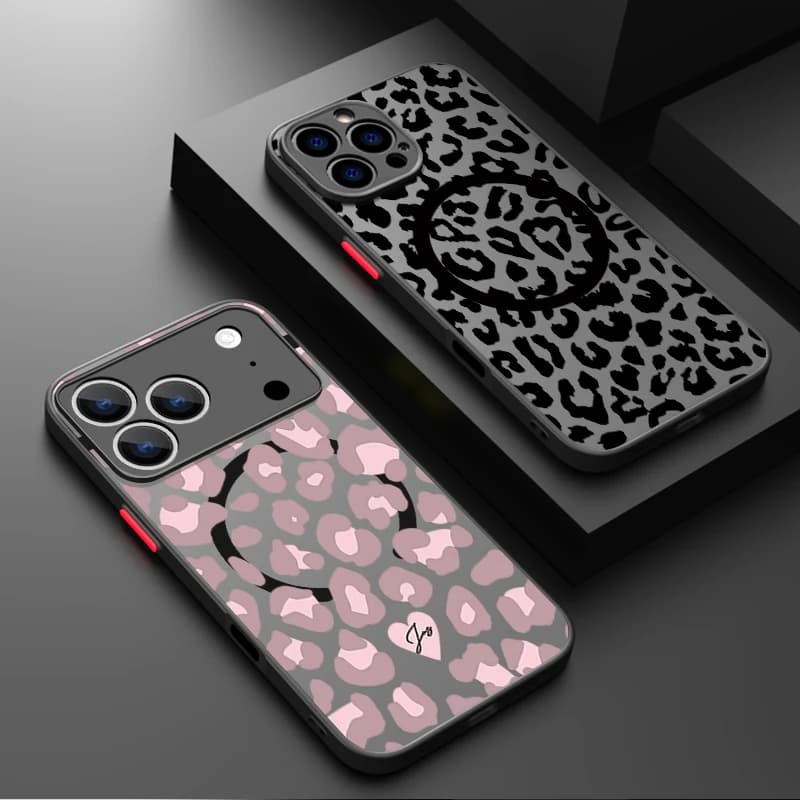 Custodia Magnetica in Acrilico per iPhone 17e 17 16 15 Pro Max 14 13 Pro 16e 11 Compatibile con Ricarica Wireless MagSafe, Cover Colorata Leopardata