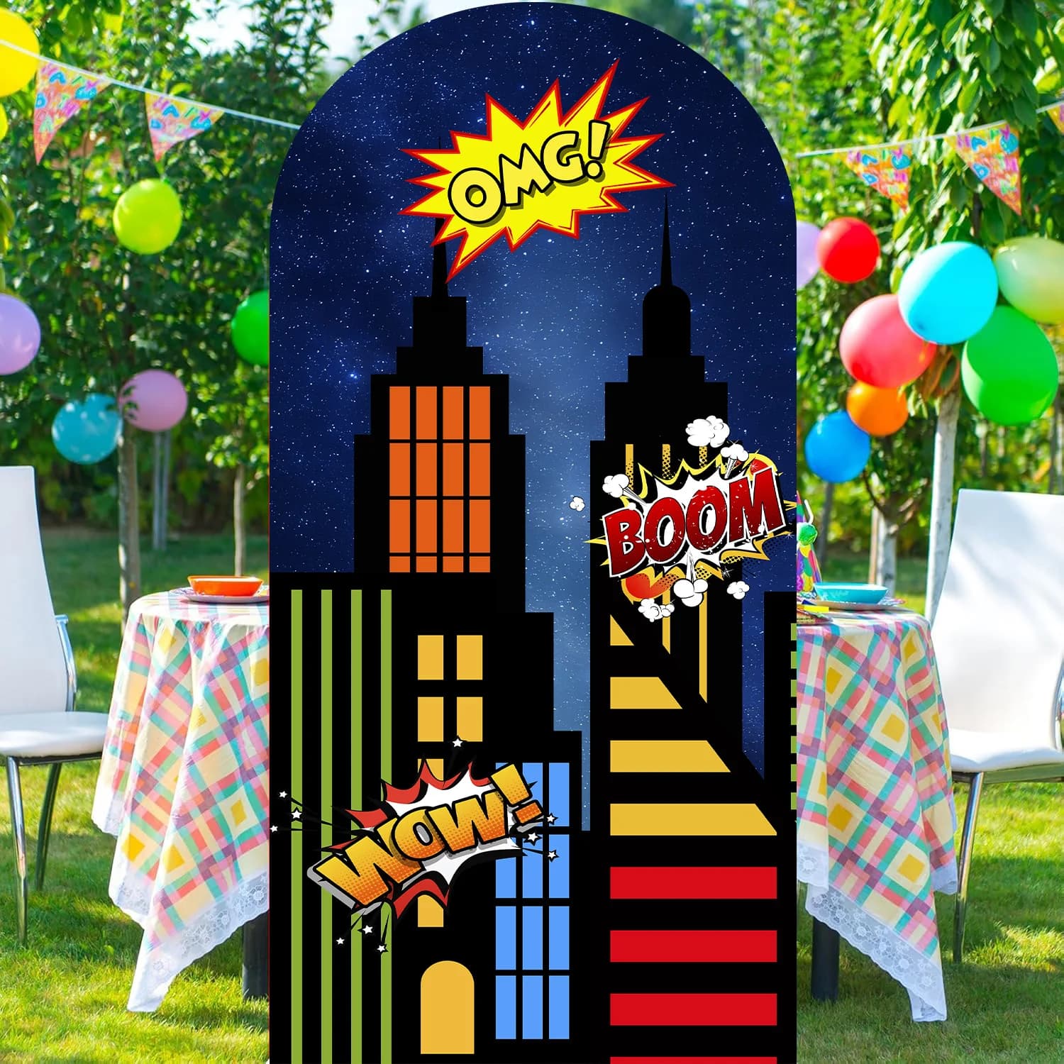 City Hero Compleanno Sfondo ad arco Panno Decorazione natalizia Decorazione festa di compleanno Decorazione di Capodanno 2026