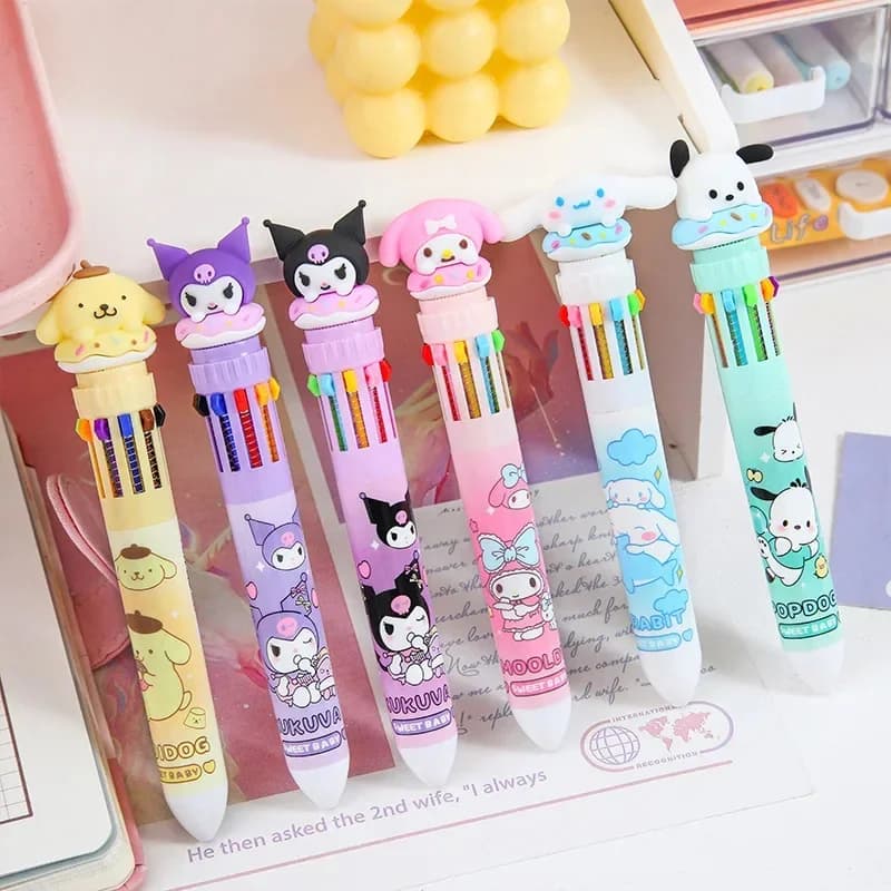 Set di penne a sfera Sanrio a 10 colori - Kuromi Hello Kitty Cinnamoroll Kawaii, penne gel da 0,7 mm per scuola, ufficio, cancelleria, disegno