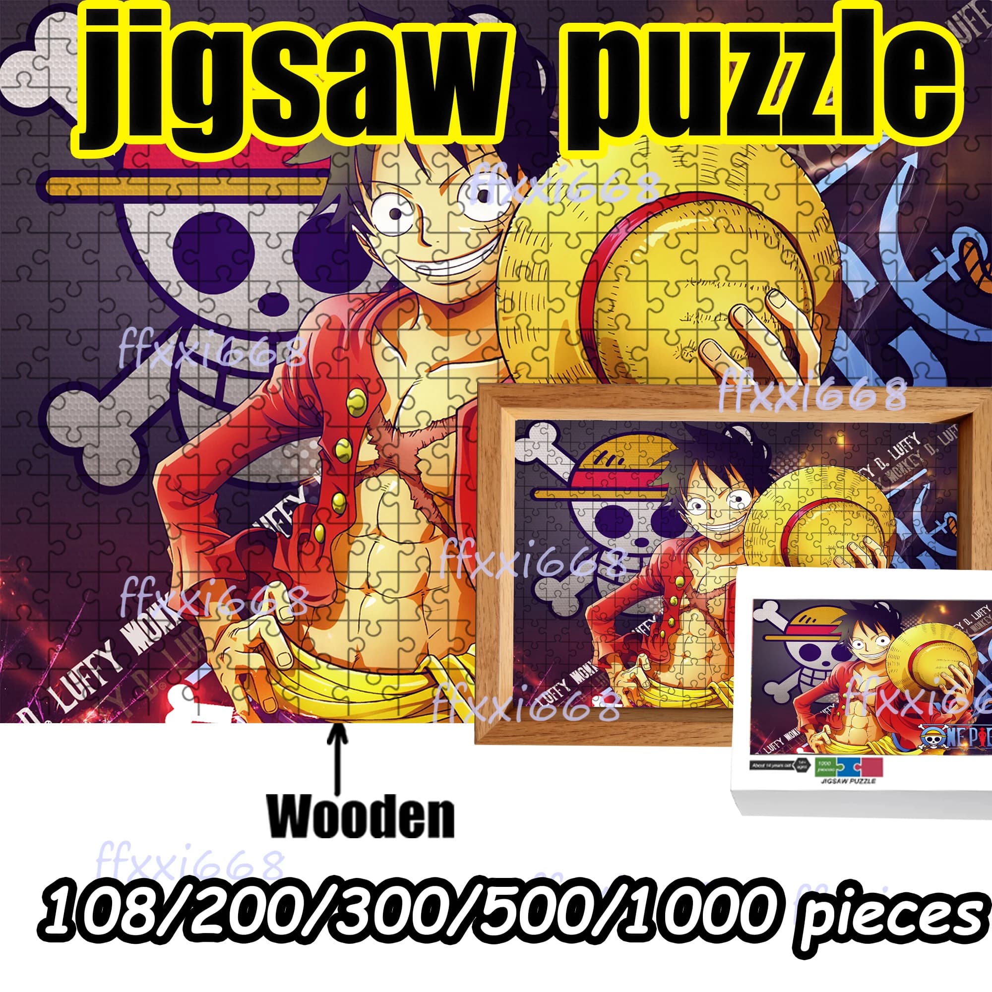 Puzzle in Legno One Piece con Luffy, Zoro, Chopper, Nami, 108/200/300/500/1000 Pezzi, Regalo di Alta Qualità, Giocattolo Divertente