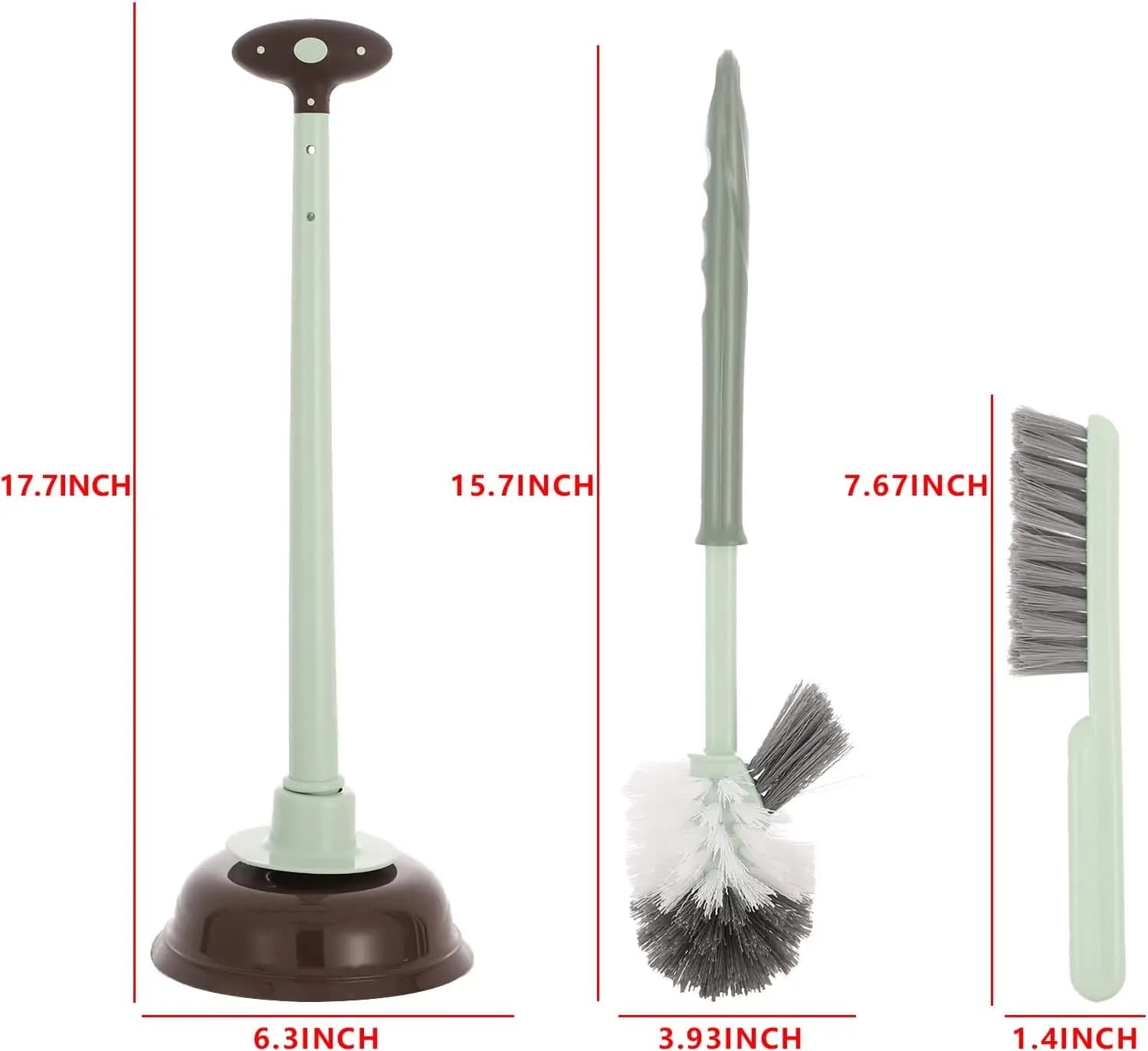 Set Spazzola e Sturalavandini per WC, Verde 3 in 1: Spazzola per Bagno, Sturalavandini e Spazzola Angolata per WC