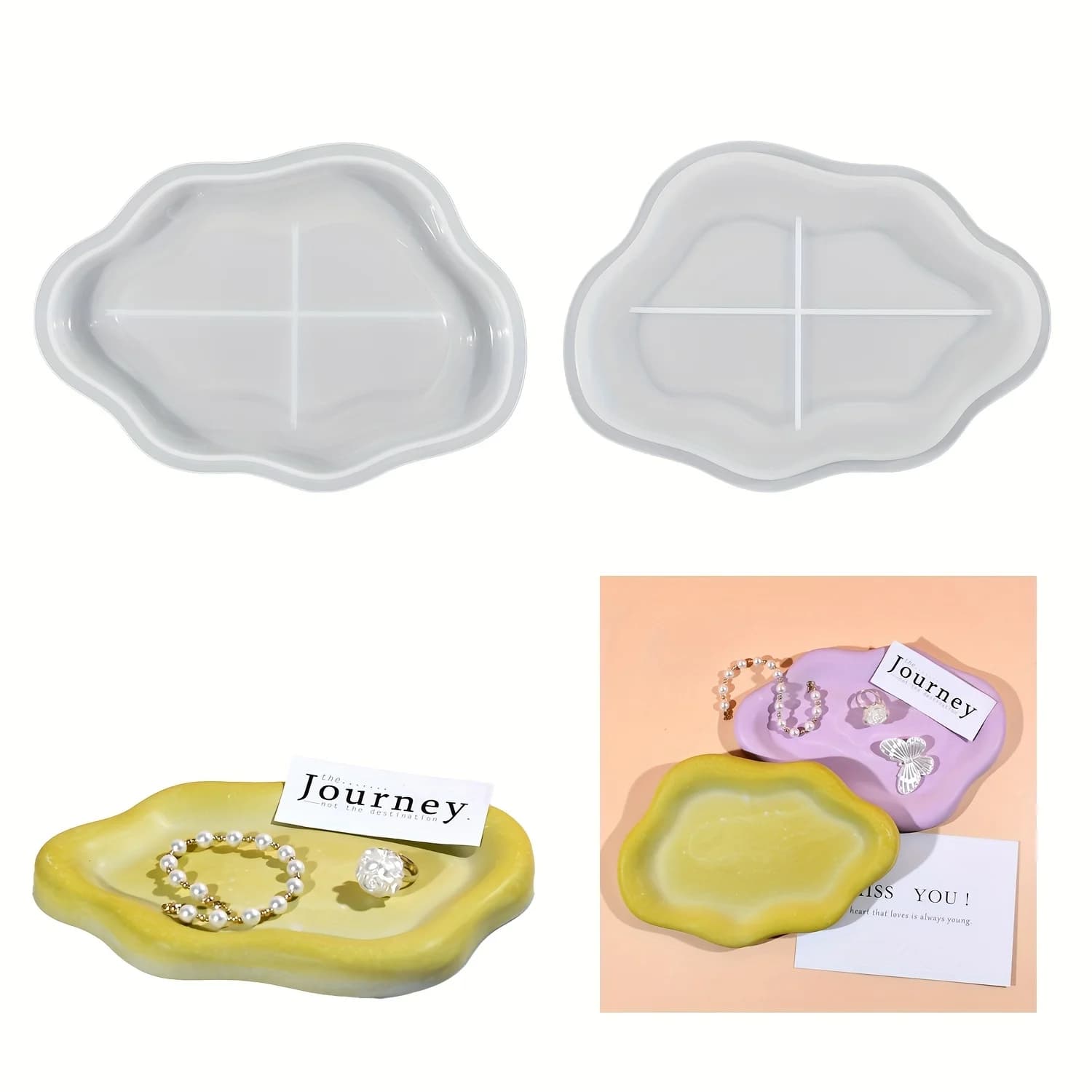 Resin mold for heart-shaped tray Silicone molds for cloud submachine for irregular tray, DIY jewellery plate, candle holder fusion