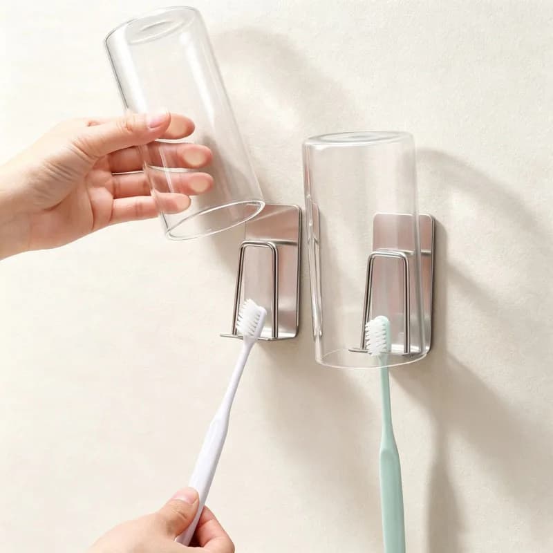 Punch-Free Stainless Steel Toothbrush Holder Wall Mounted Bathroom Toothbrush Storage Rack Self Adhesive Tooth Brush Organizer