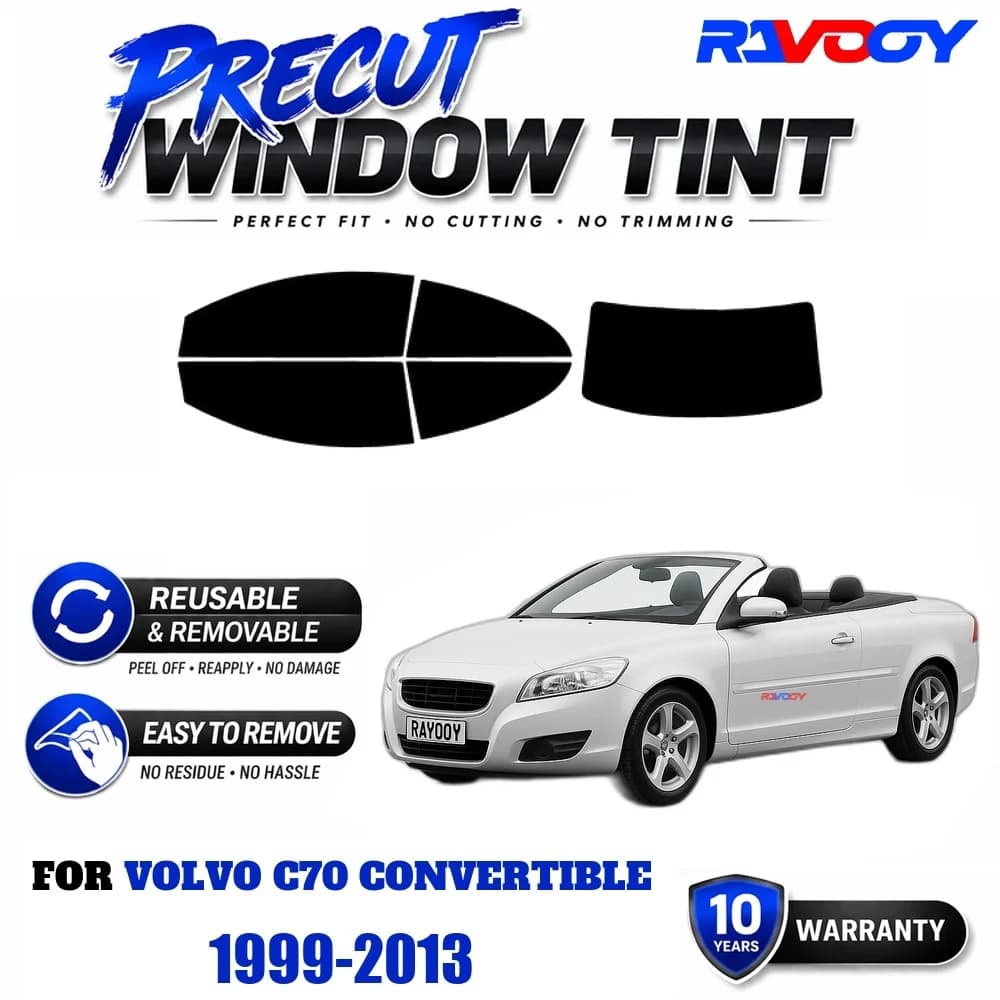 RAVOOY Precut Window Tint, Reusable Removable EPU Film, Custom Fit for Volvo C70 Convertible 1999-2013, UV Heat Protection