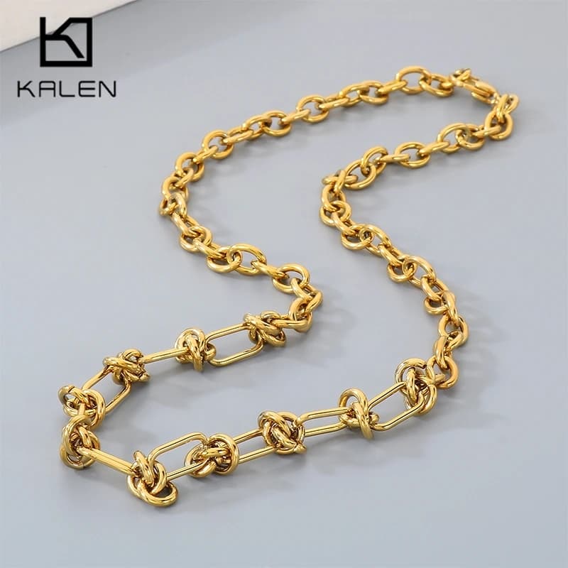 Collana a Catena Grossa con Nodo da 6MM Stile Hip Hop per Uomo, Gioielli Lucidi in Acciaio Inossidabile, Collana a Maglie Miste a Cavo, Girocollo da Donna per Uso Quotidiano