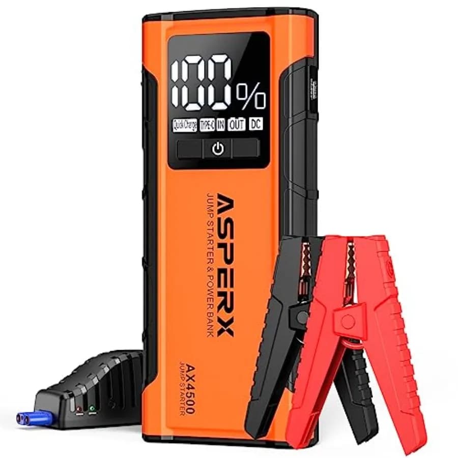 Avviatore di Emergenza AX4500 con Picco di 4500A per Tutti i Motori a Benzina e Diesel fino a 10.0L, Avviatore per Batterie 12V con Display LCD da 4 Pollici