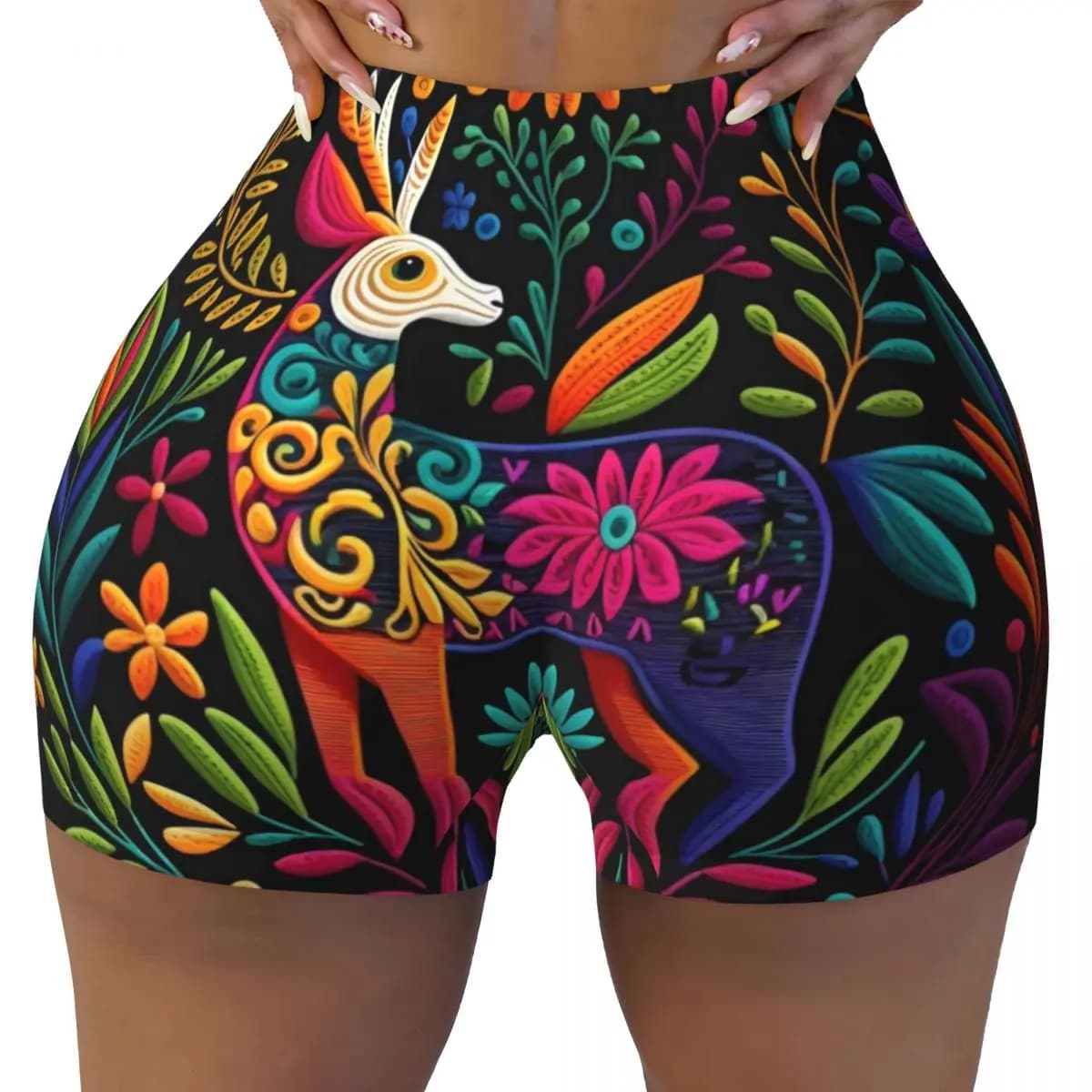 Pantaloncini da yoga da allenamento con motivo artistico ricamato Otomi con fiori messicani personalizzati da donna Pantaloncini da motociclista da pallavolo atletici da palestra